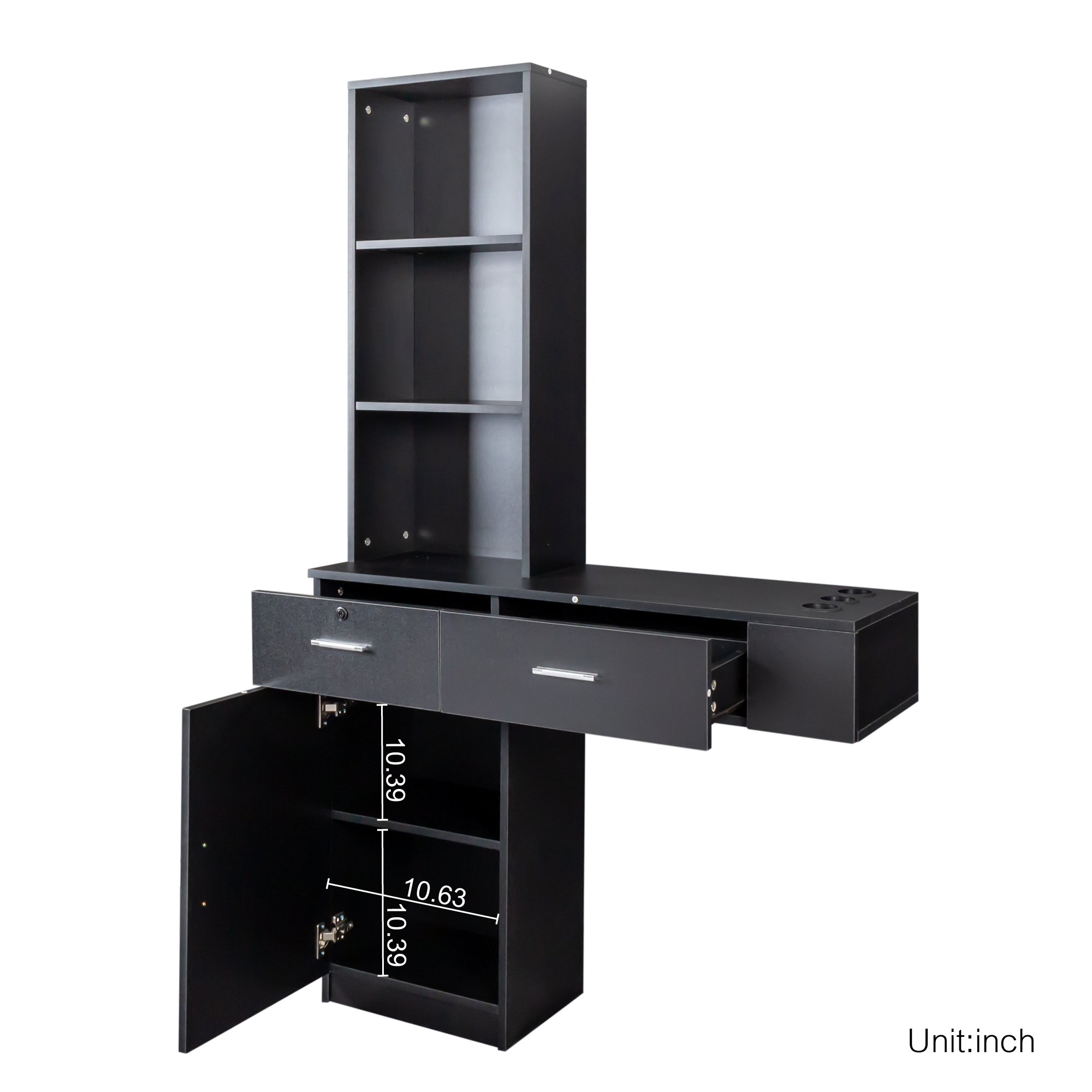 Anmytek Black Modern Simple Makeup Vanity Desk Multi Layer Storage With Large Capacity