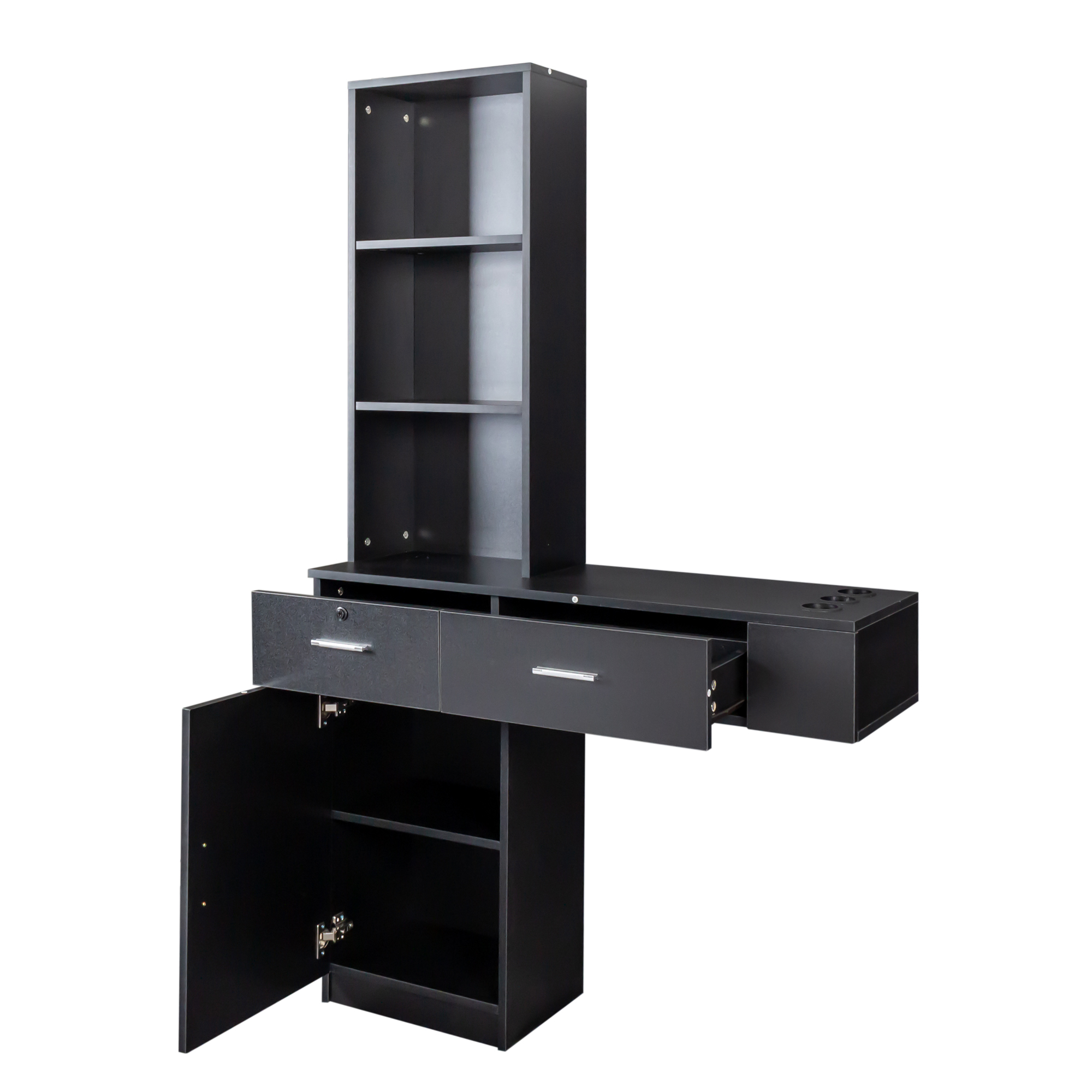 Anmytek Black Modern Simple Makeup Vanity Desk Multi Layer Storage With Large Capacity