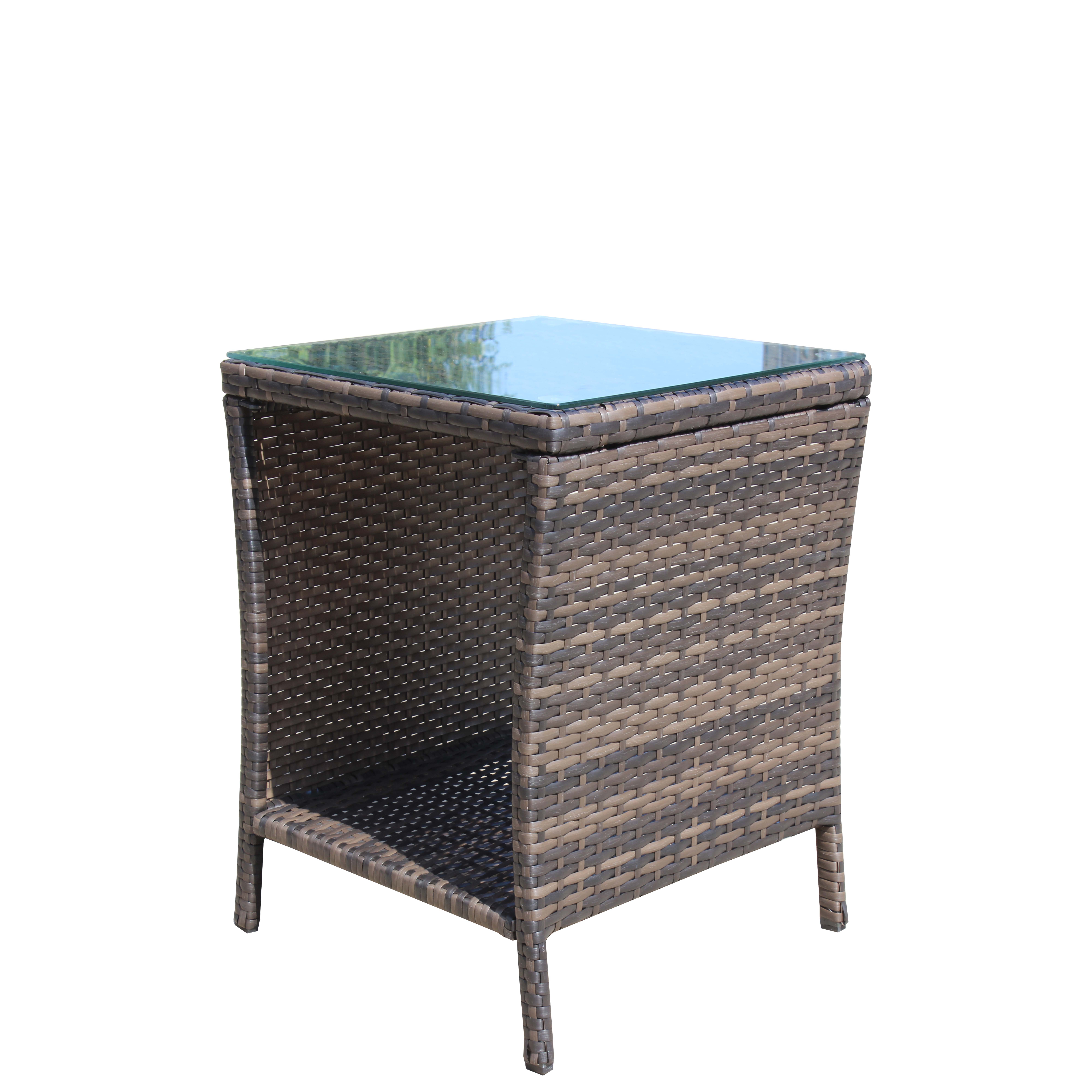 Anmytek Outdoor Patio Coffee Table Clear Tempered Glass Top Weather Resistant Side Table for Garden Balcony Deck
