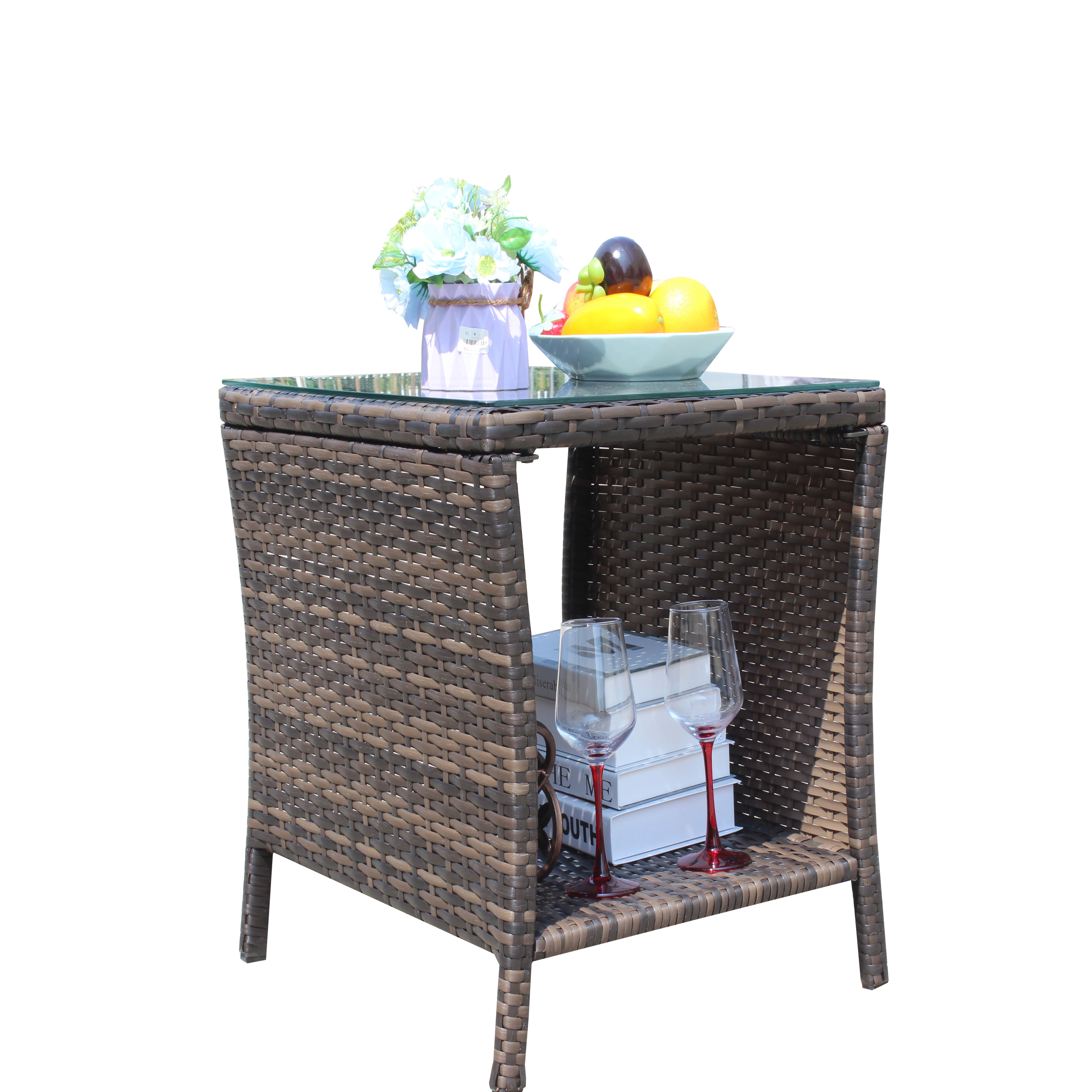 Anmytek Outdoor Patio Coffee Table Clear Tempered Glass Top Weather Resistant Side Table for Garden Balcony Deck