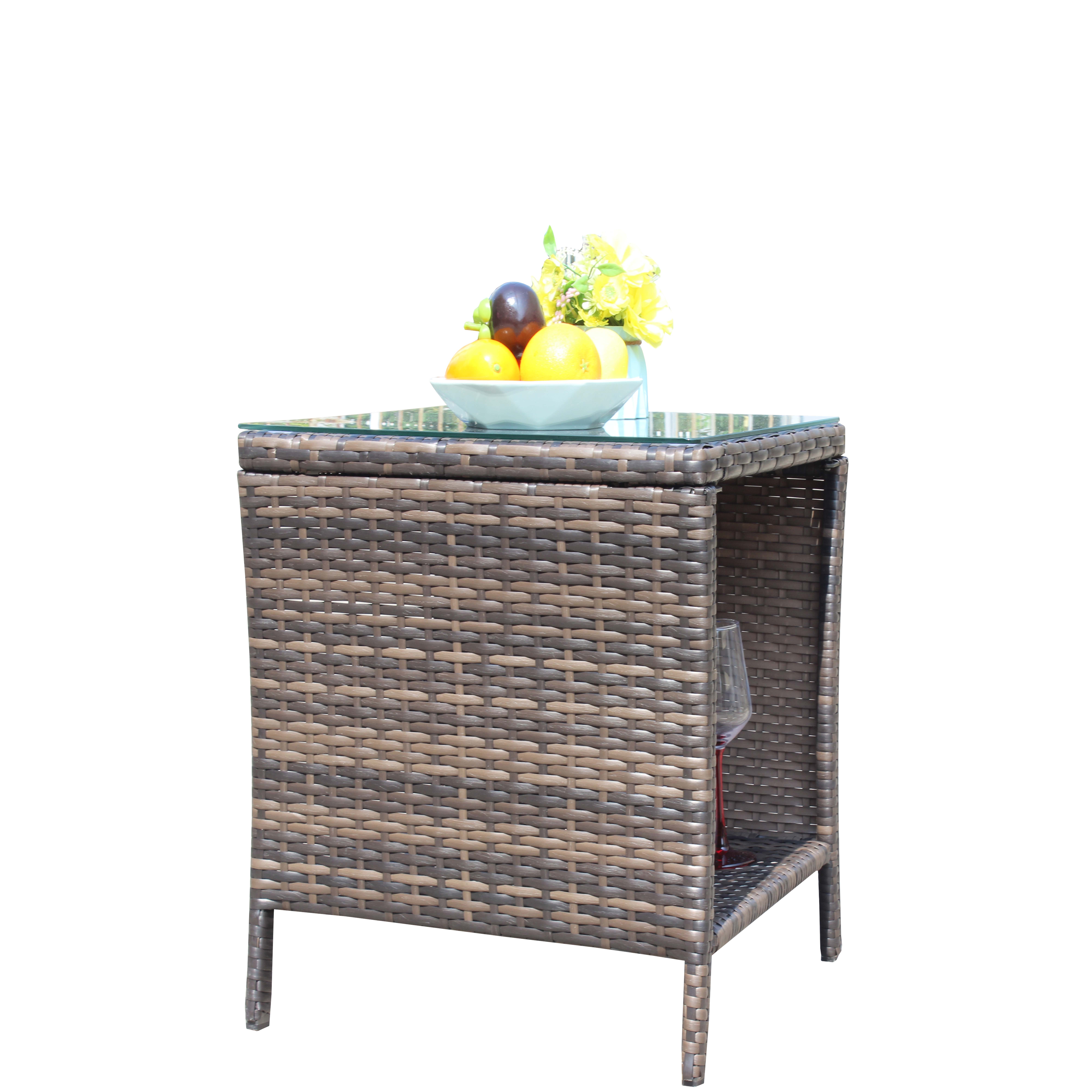 Anmytek Outdoor Patio Coffee Table Clear Tempered Glass Top Weather Resistant Side Table for Garden Balcony Deck
