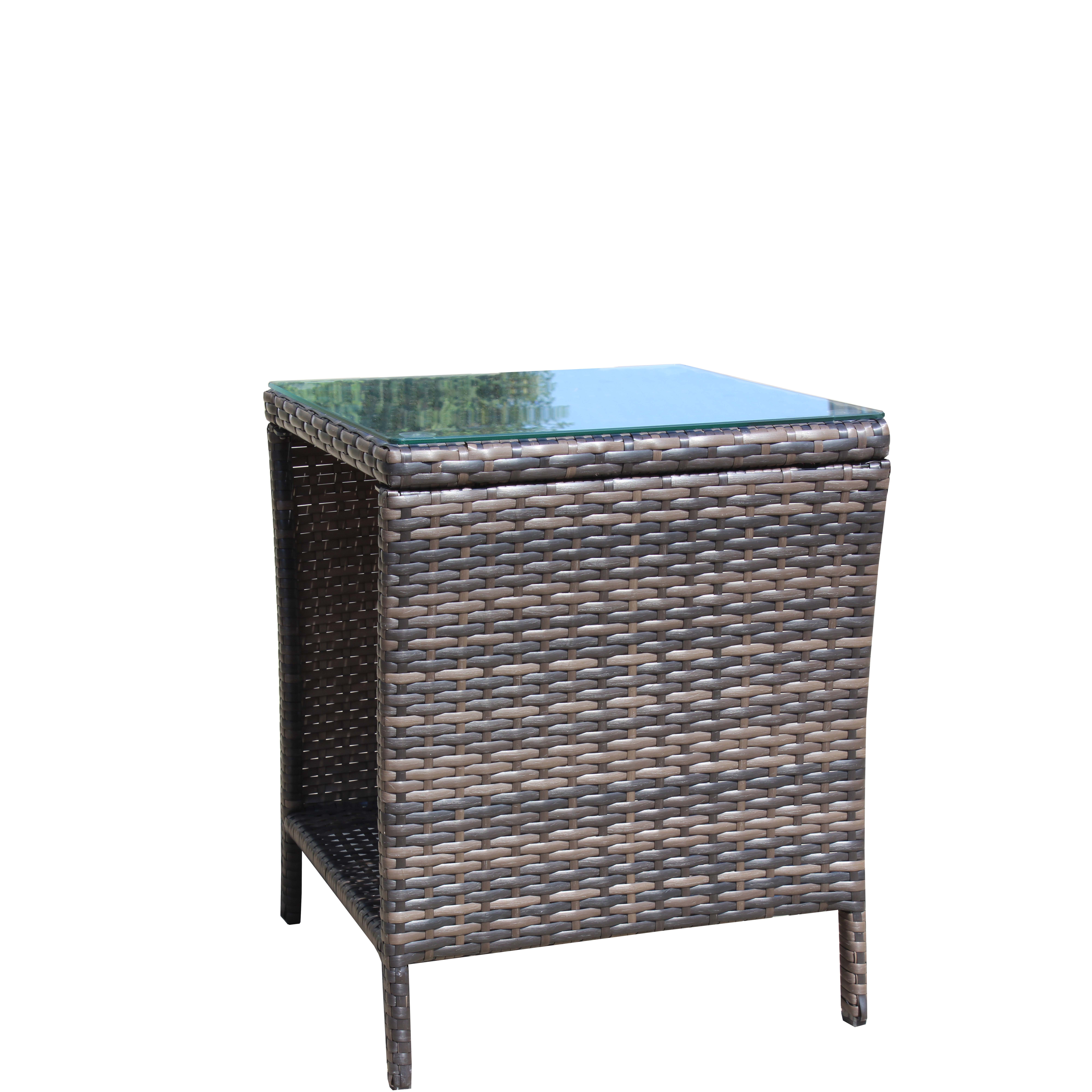 Anmytek Outdoor Patio Coffee Table Clear Tempered Glass Top Weather Resistant Side Table for Garden Balcony Deck