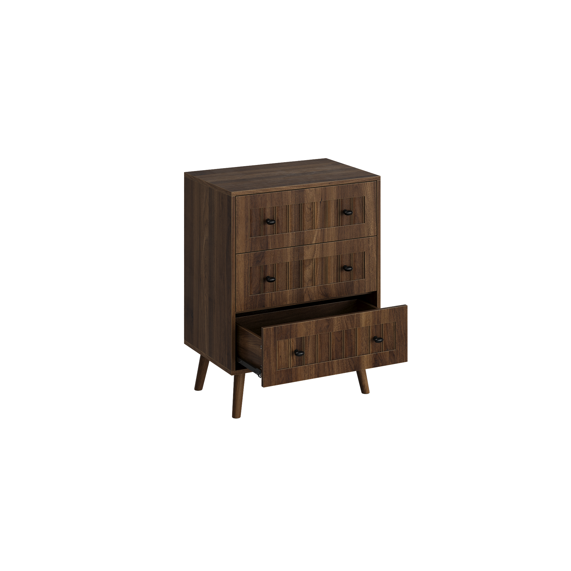 Anmytek 3 Drawer Dresser Walnut Wooden Storage Chest For Bedroom Living Room Corridor