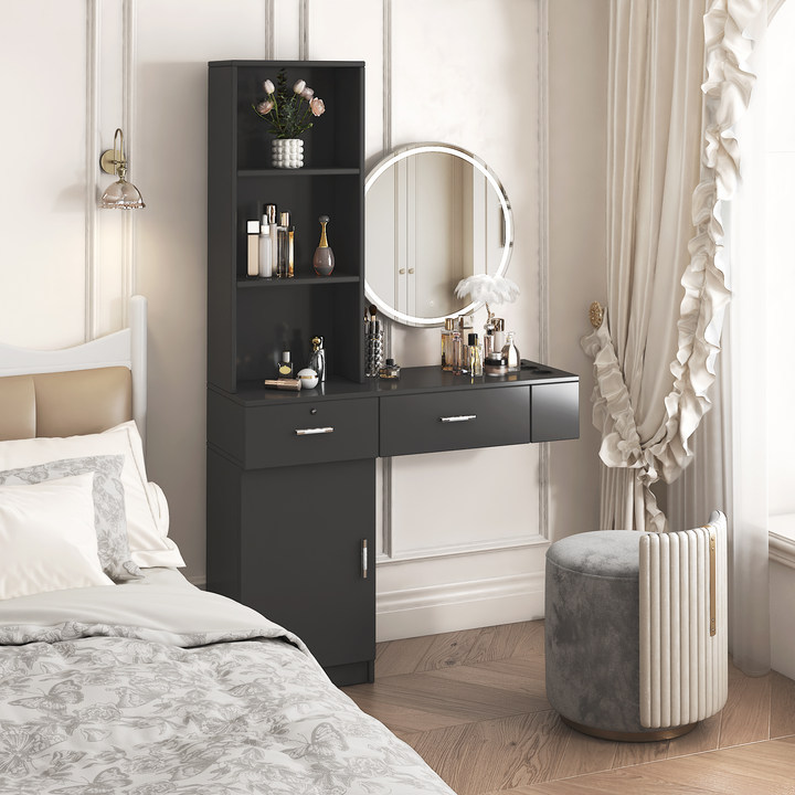 Anmytek Black Modern Simple Makeup Vanity Desk Multi Layer Storage With Large Capacity