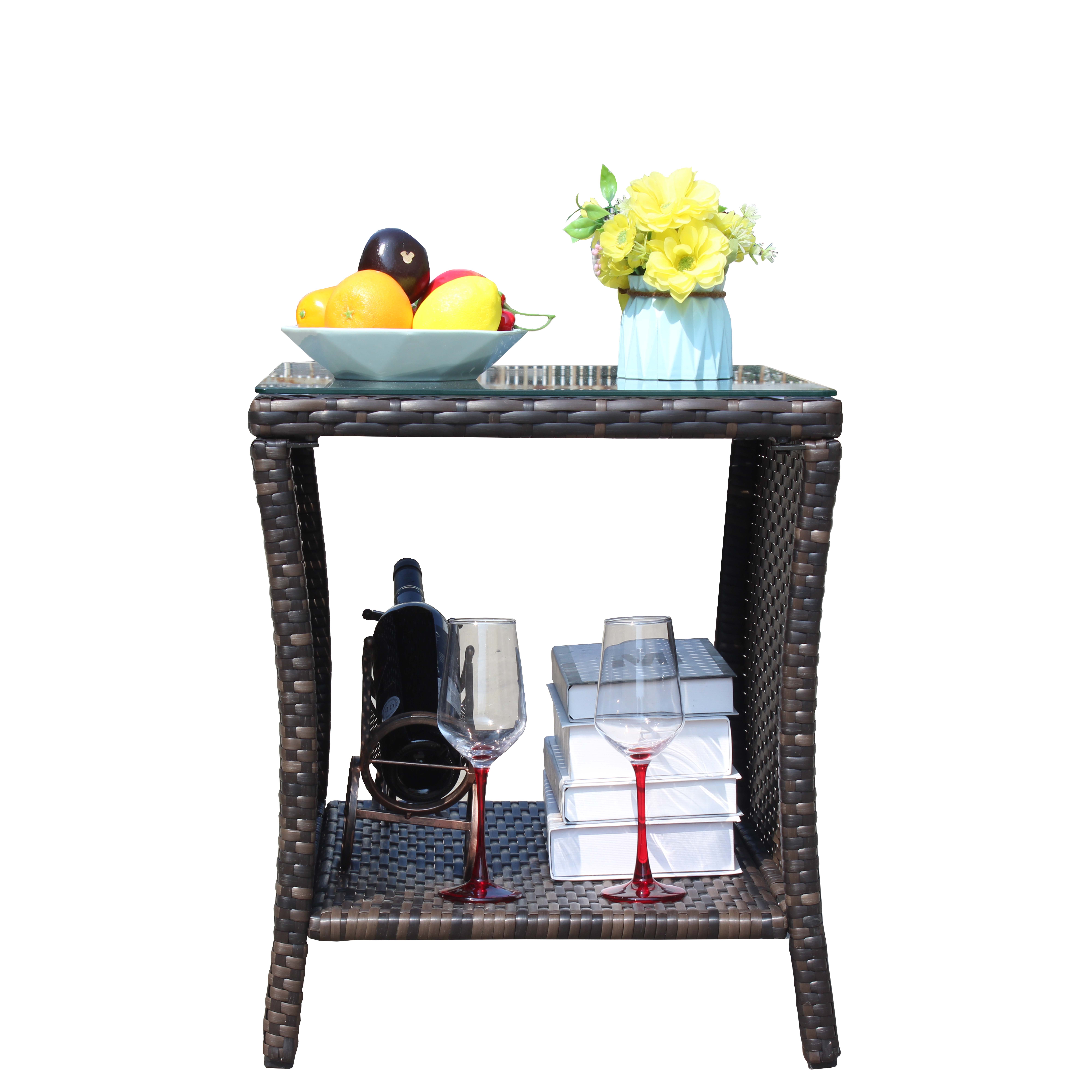 Anmytek Outdoor Patio Coffee Table Clear Tempered Glass Top Weather Resistant Side Table for Garden Balcony Deck