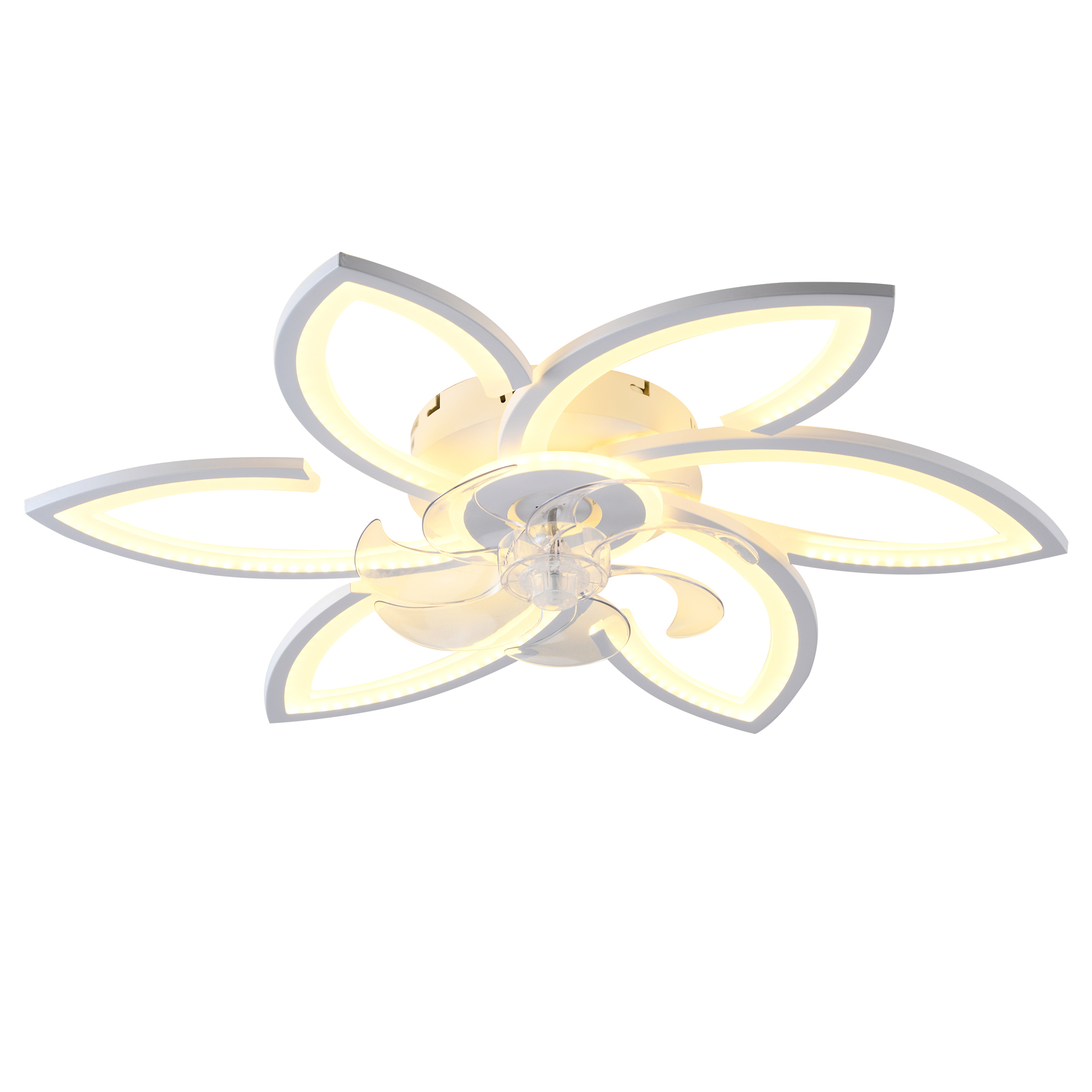Anmytek 30 Inch White 6 Head Flower Low Profile Ceiling Fan With Lights And Remote Control For Bedroom Kitchen Living Room