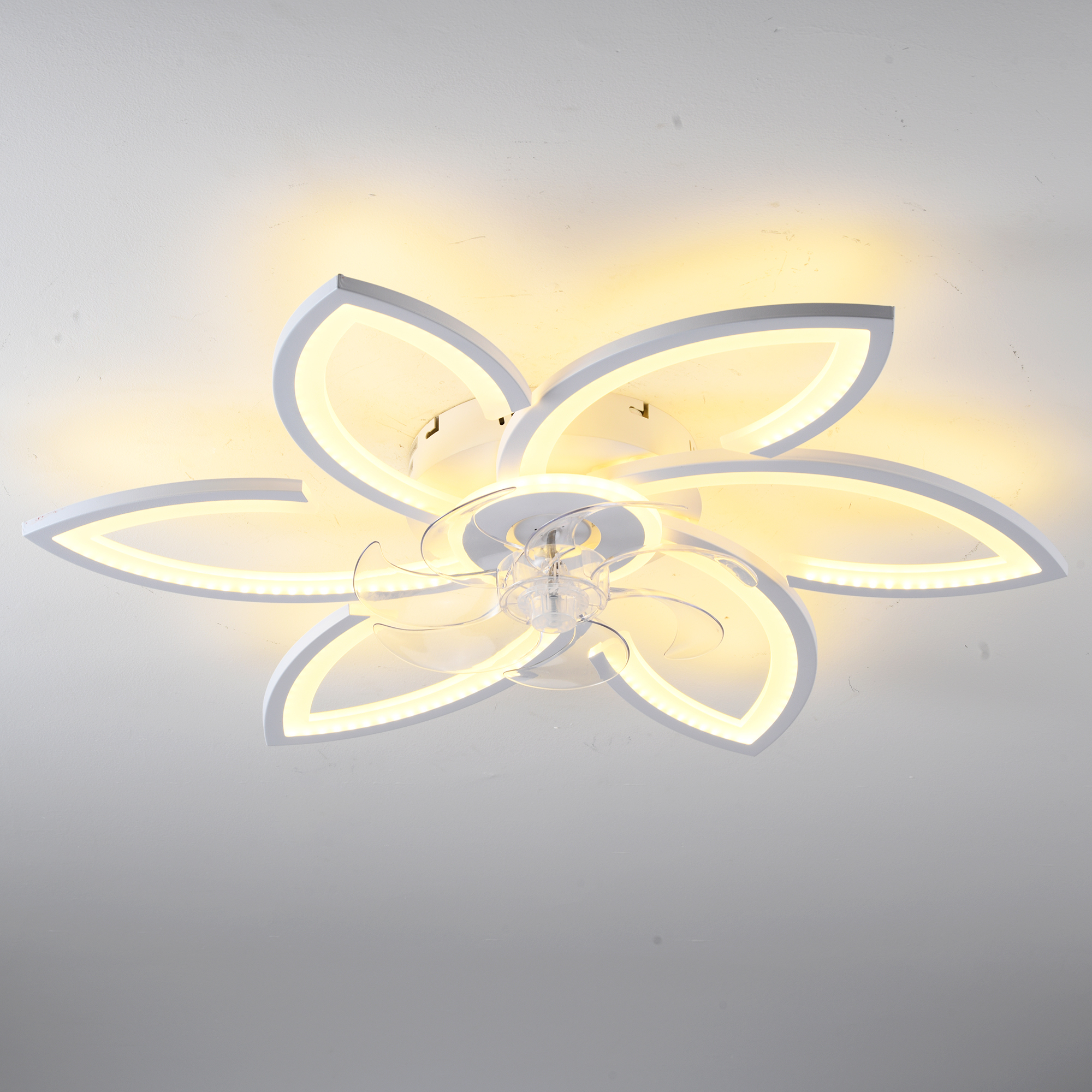 Anmytek 30 Inch White 6 Head Flower Low Profile Ceiling Fan With Lights And Remote Control For Bedroom Kitchen Living Room