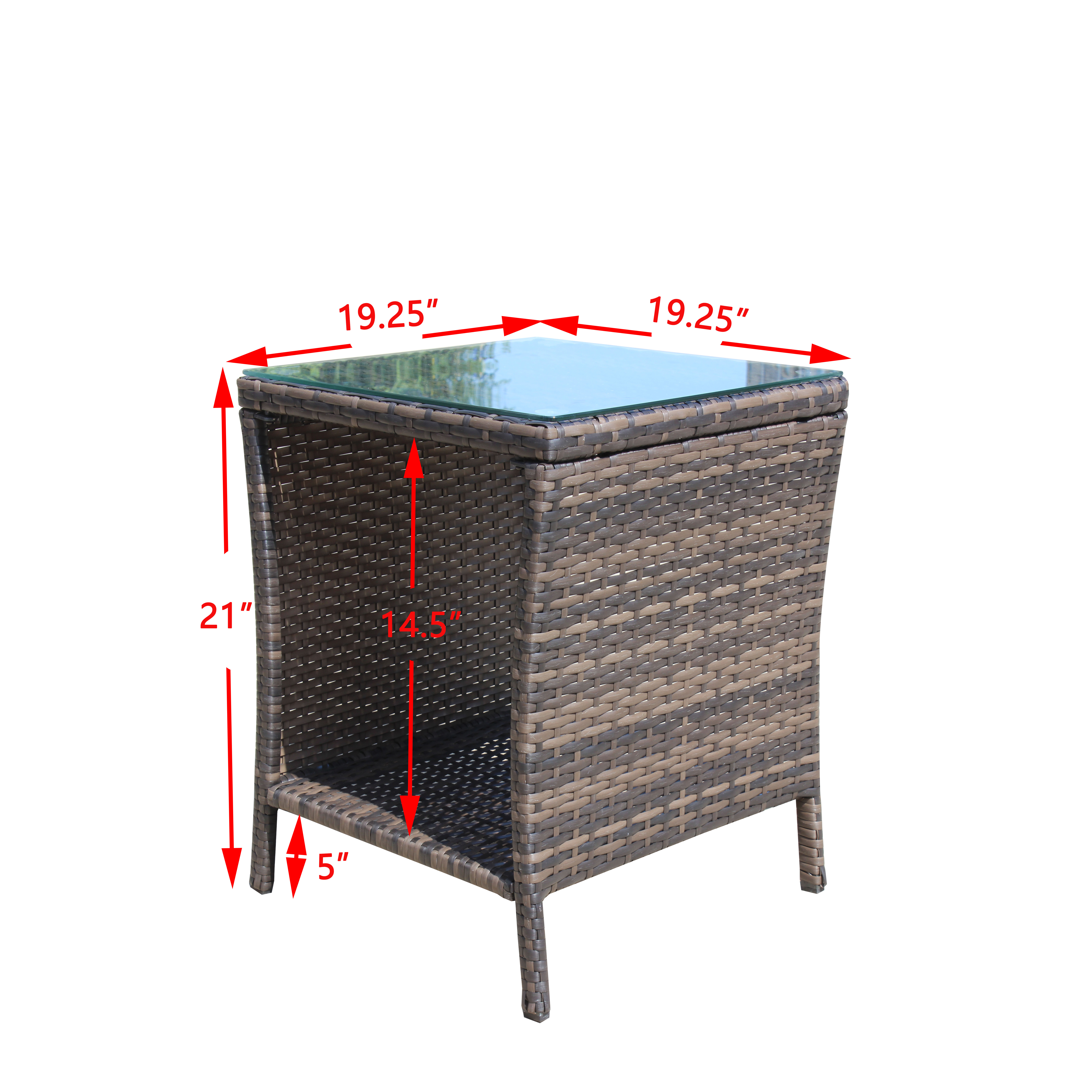 Anmytek Outdoor Patio Coffee Table Clear Tempered Glass Top Weather Resistant Side Table for Garden Balcony Deck