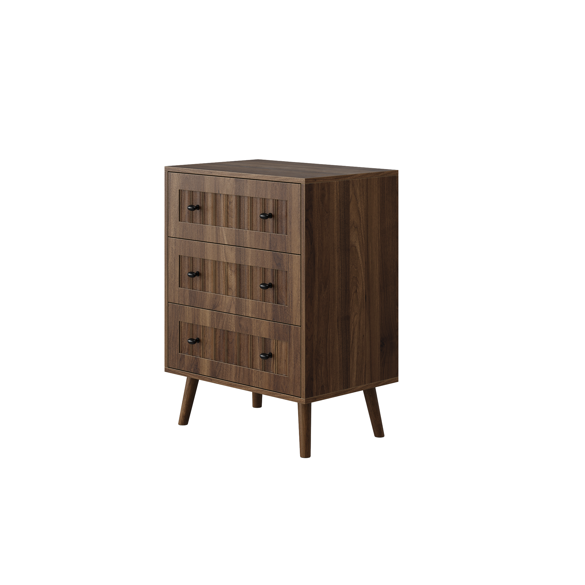Anmytek 3 Drawer Dresser Walnut Wooden Storage Chest For Bedroom Living Room Corridor