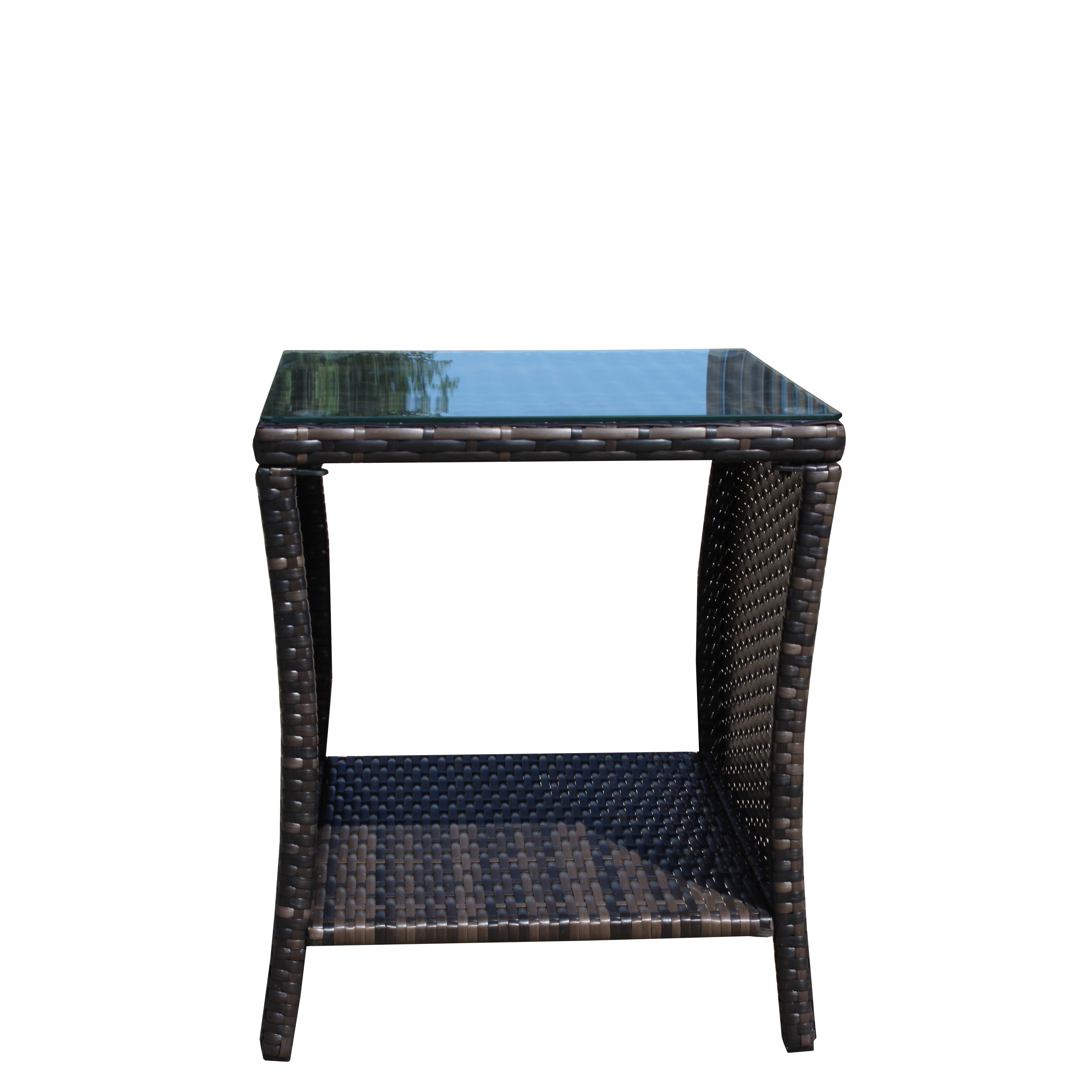 Anmytek Outdoor Patio Coffee Table Clear Tempered Glass Top Weather Resistant Side Table for Garden Balcony Deck