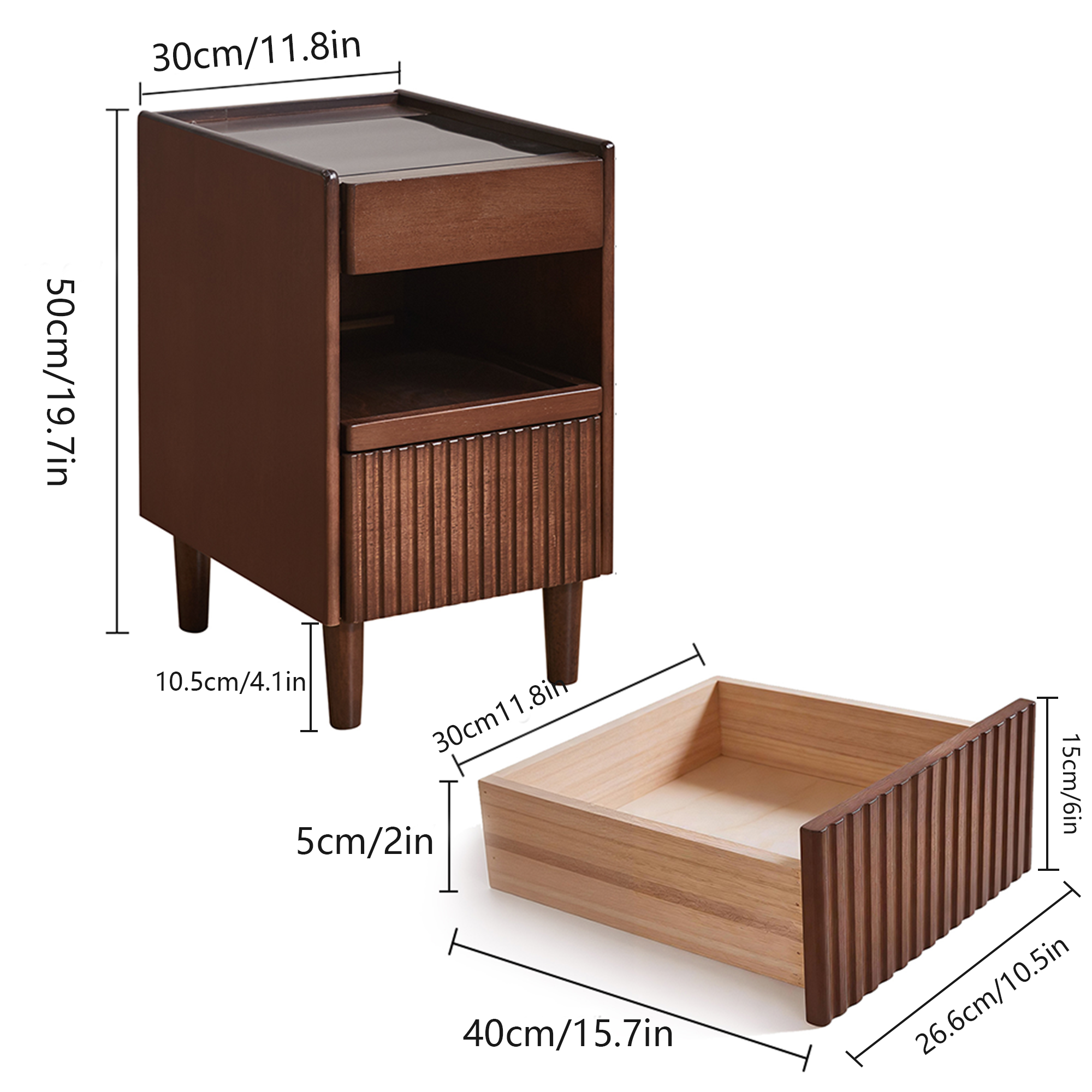 Anmytek Wooden Nightstand with 1 Drawer and Open Shelves Narrow Bedside Table Storage Side Cabinet for Bedroom Living Room