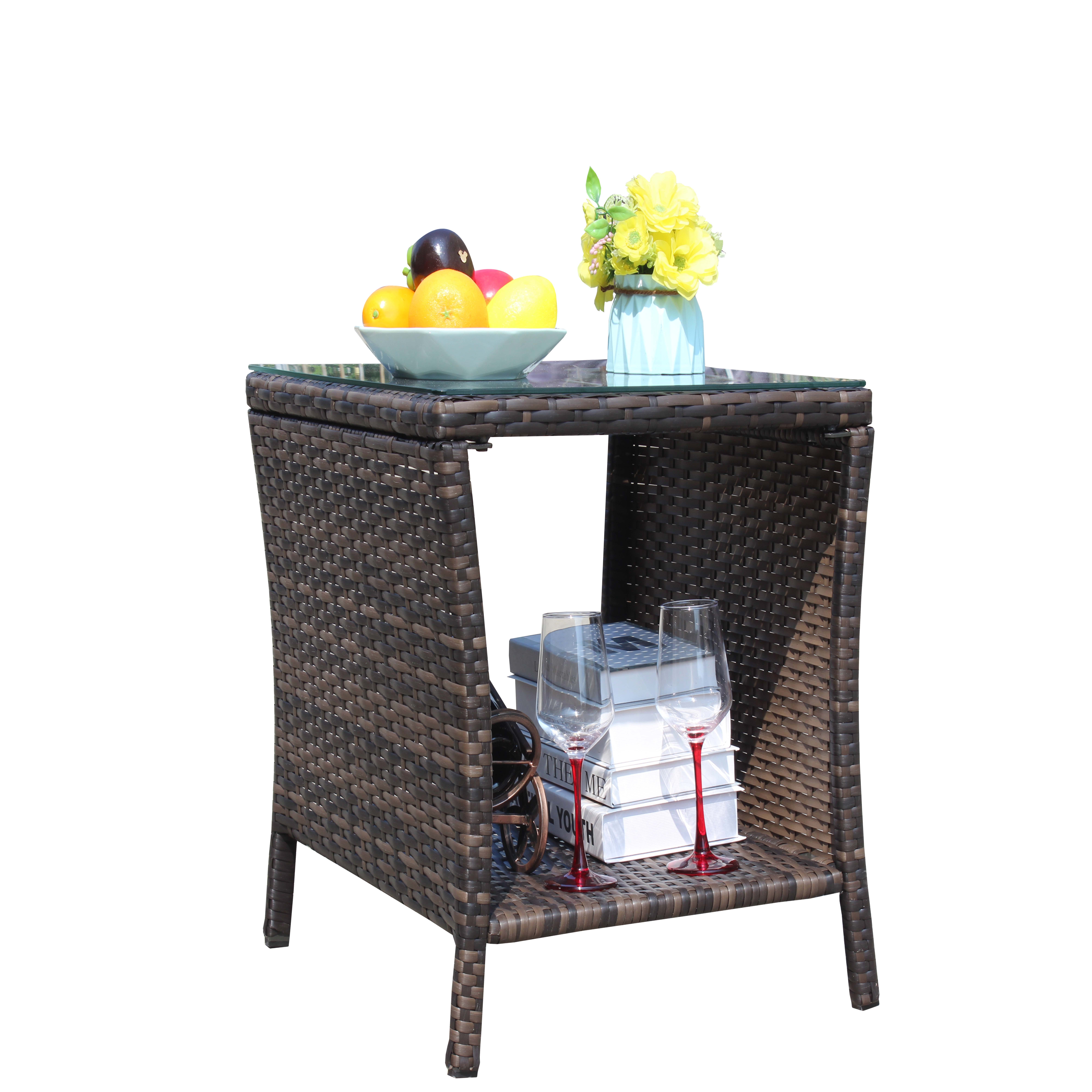 Anmytek Outdoor Patio Coffee Table Clear Tempered Glass Top Weather Resistant Side Table for Garden Balcony Deck