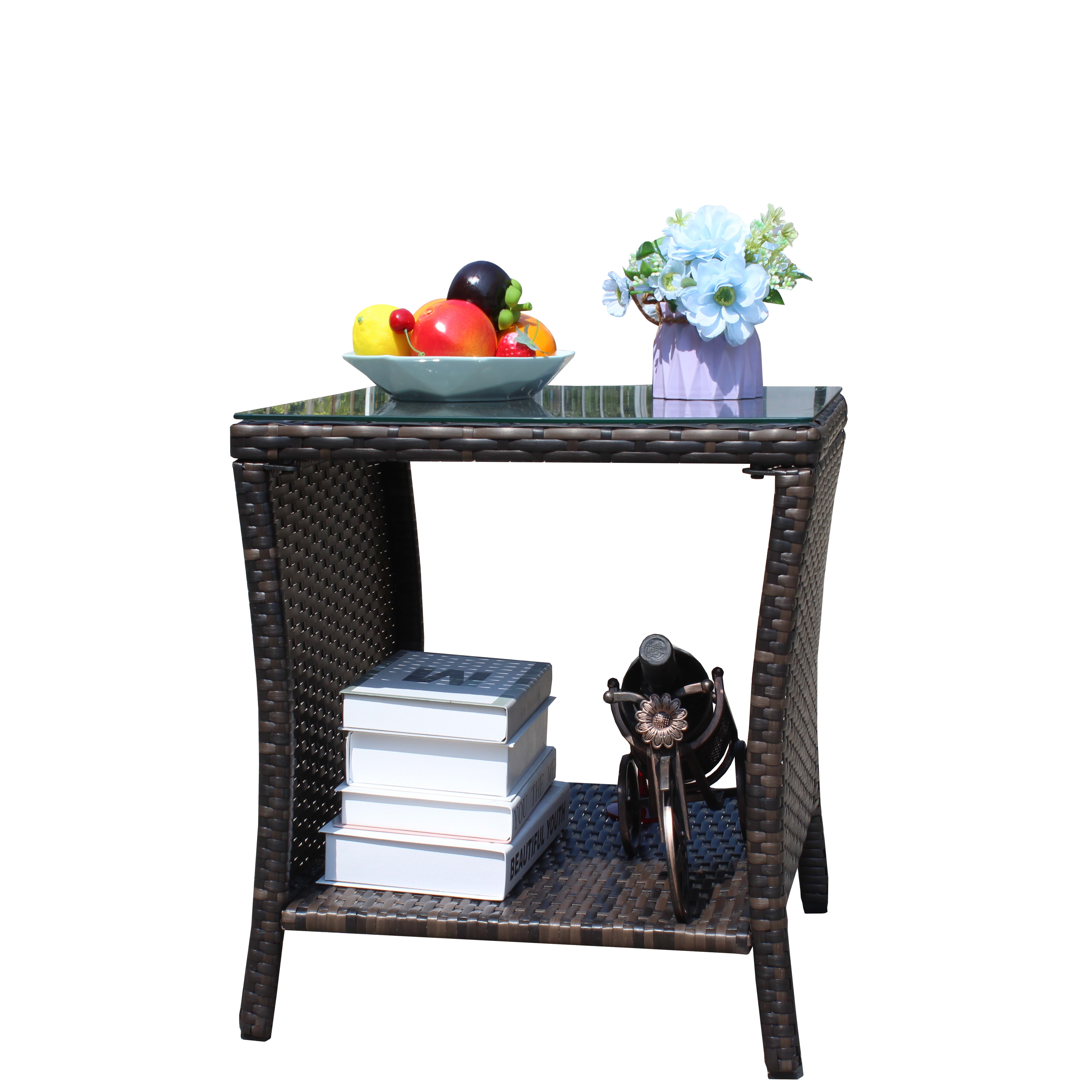 Anmytek Outdoor Patio Coffee Table Clear Tempered Glass Top Weather Resistant Side Table for Garden Balcony Deck