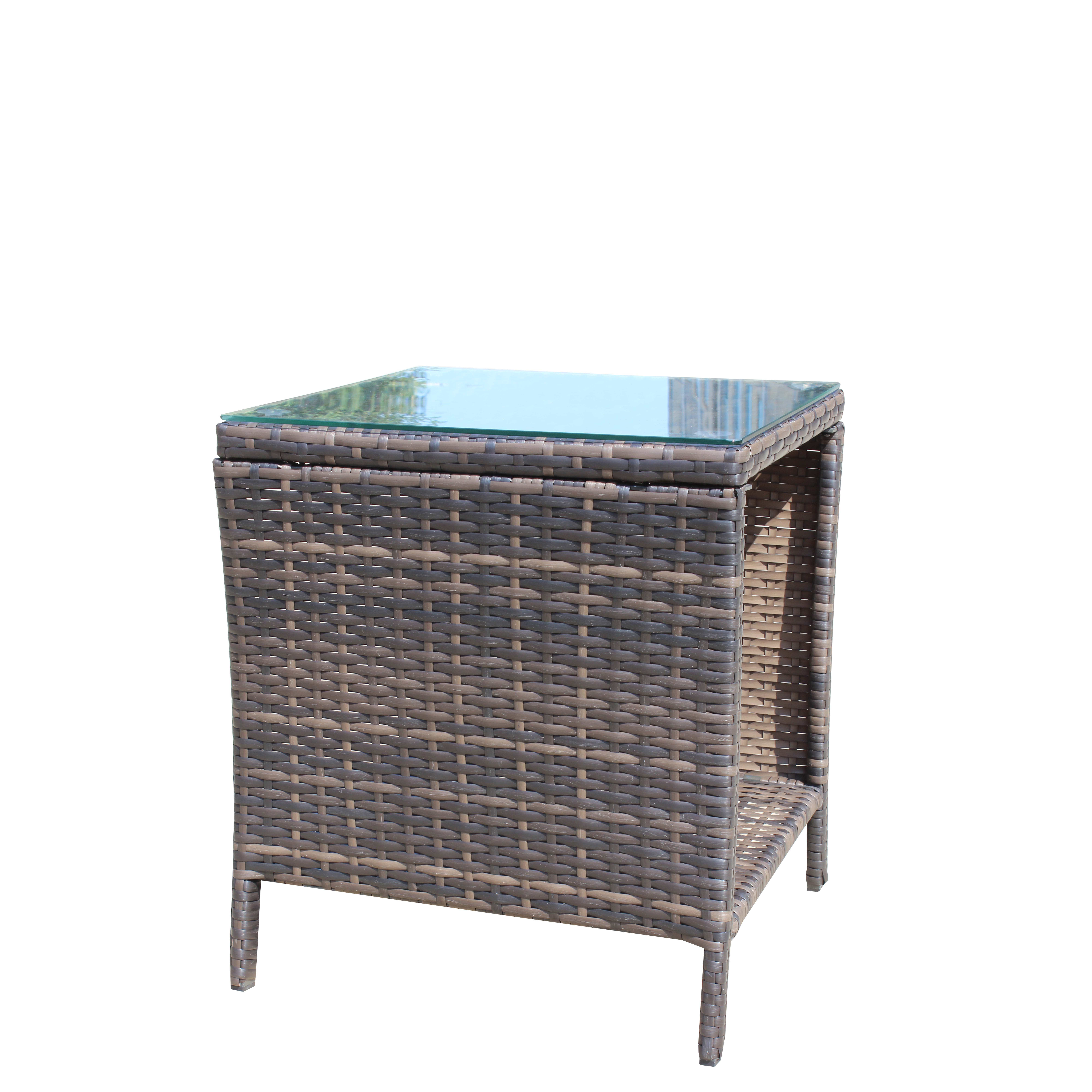 Anmytek Outdoor Patio Coffee Table Clear Tempered Glass Top Weather Resistant Side Table for Garden Balcony Deck