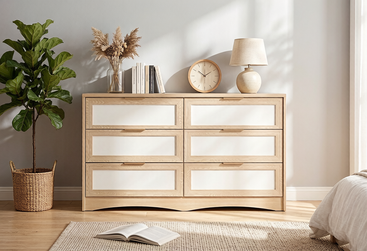 Anmytek Two Tone Dressing Table 48 Inch Wooden Makeup Vanity With Storage Cabinet For Bedroom Nursery Wardrobe Apartment