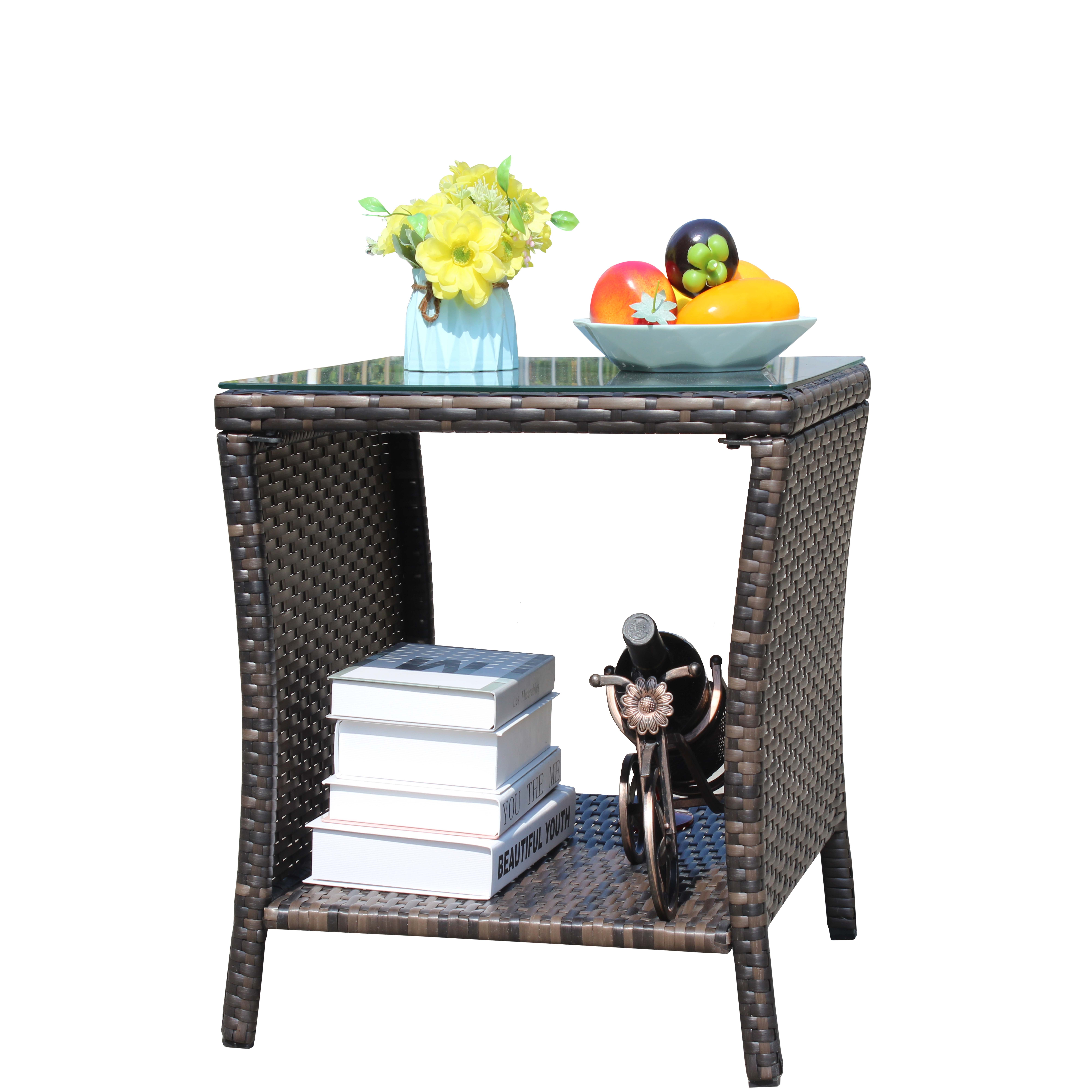 Anmytek Outdoor Patio Coffee Table Clear Tempered Glass Top Weather Resistant Side Table for Garden Balcony Deck