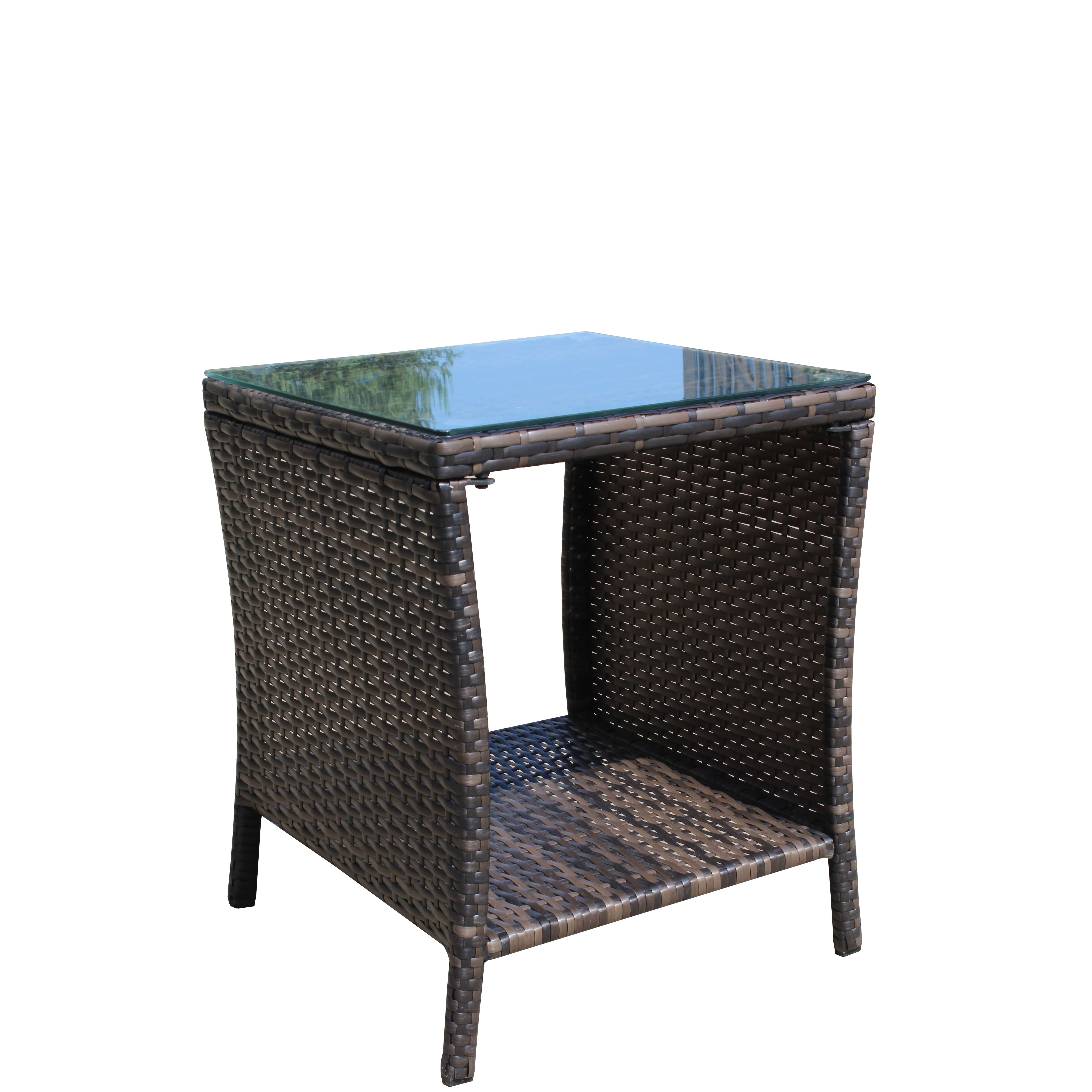 Anmytek Outdoor Patio Coffee Table Clear Tempered Glass Top Weather Resistant Side Table for Garden Balcony Deck