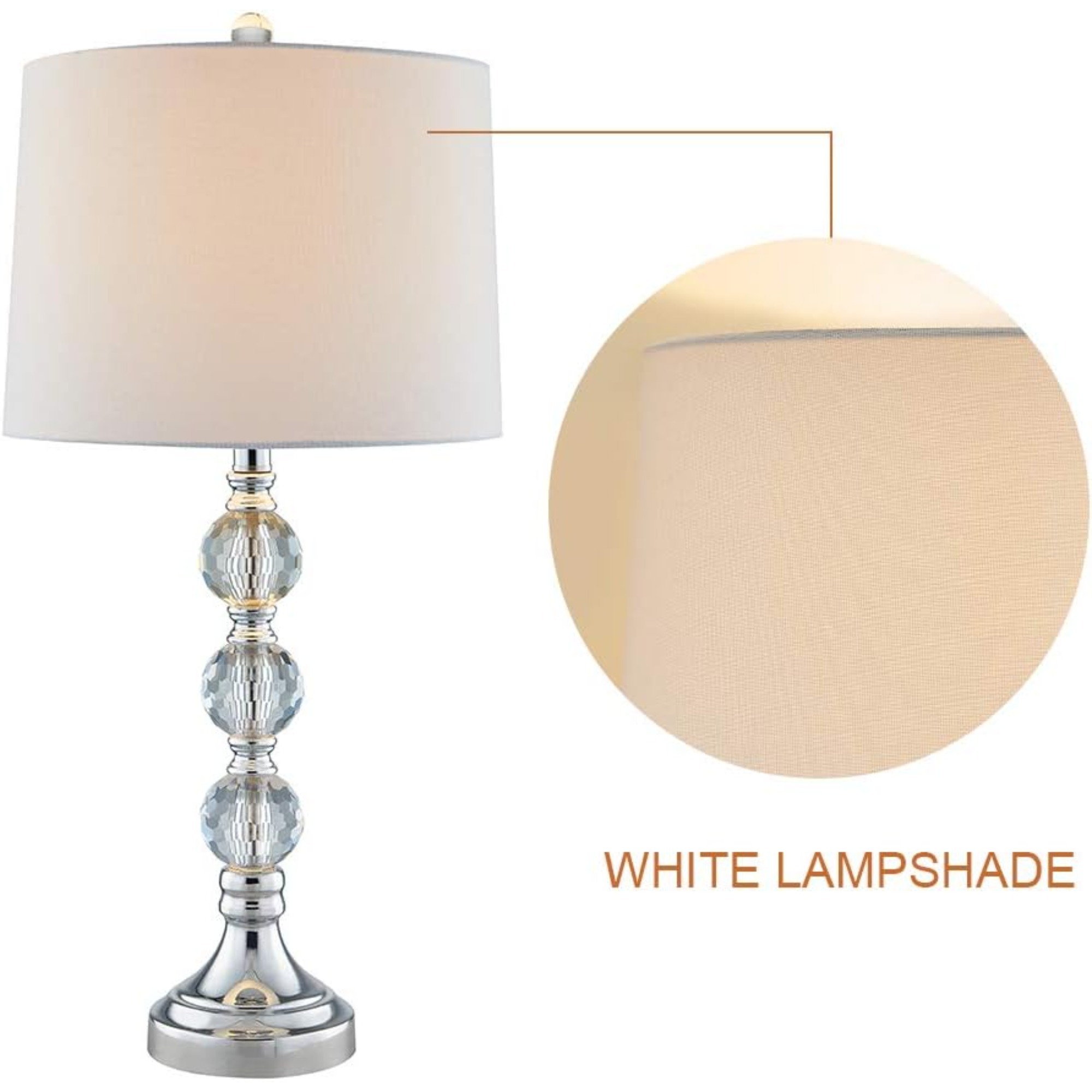 Anmytek 27.5 Inch Crystal Table Lamps Set of 2 3 Way Dimmable Nightstand Lamps with White Fabric Shade Nickel Base for Bedroom Living Room Bulbs Not Included