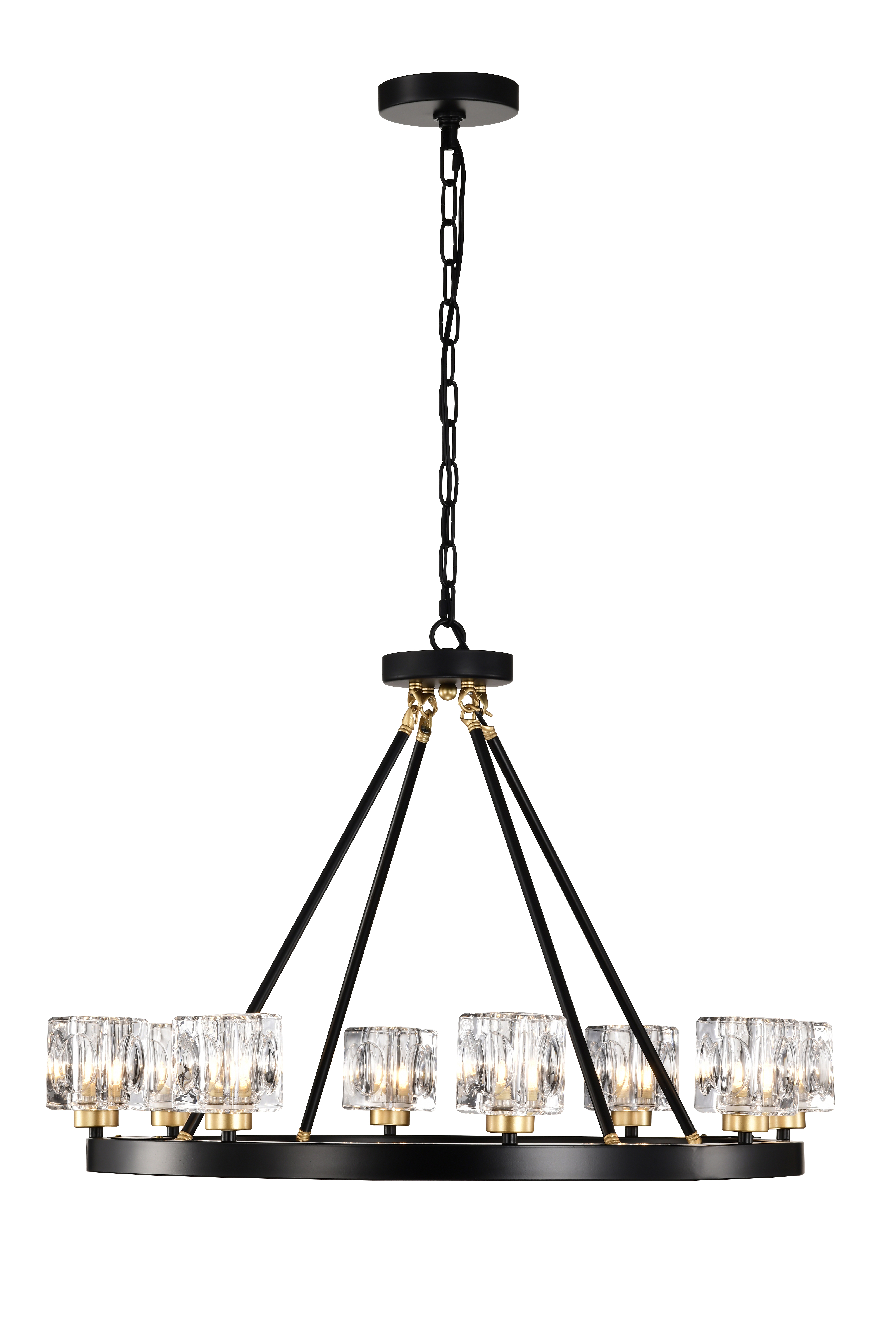 Anmytek Wagon Wheel Chandelier Matte Black Gold Small Crystal Round Ceiling Hanging Light Modern Farmhouse Rustic Light Fixture for Kitchen Island Living Room Dining Room Foyer Entryway Bedroom