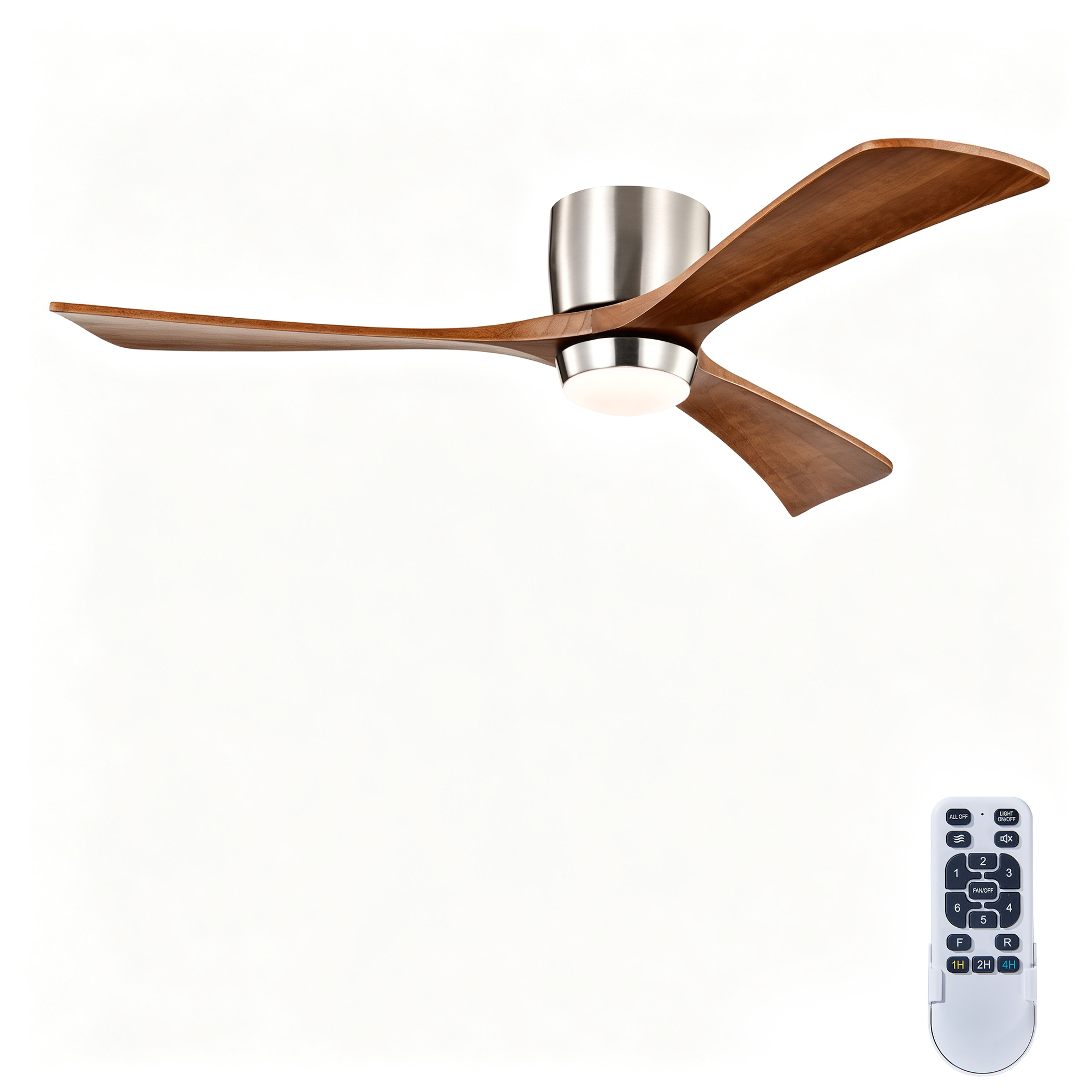 Anmytek 52 Inch Flush Mount Ceiling Fan with Lights Solid Wood Blades Quiet DC Motor 6 Speed Reversible Remote Control Indoor Ceiling Fan for Patio Living Room Bedroom Office