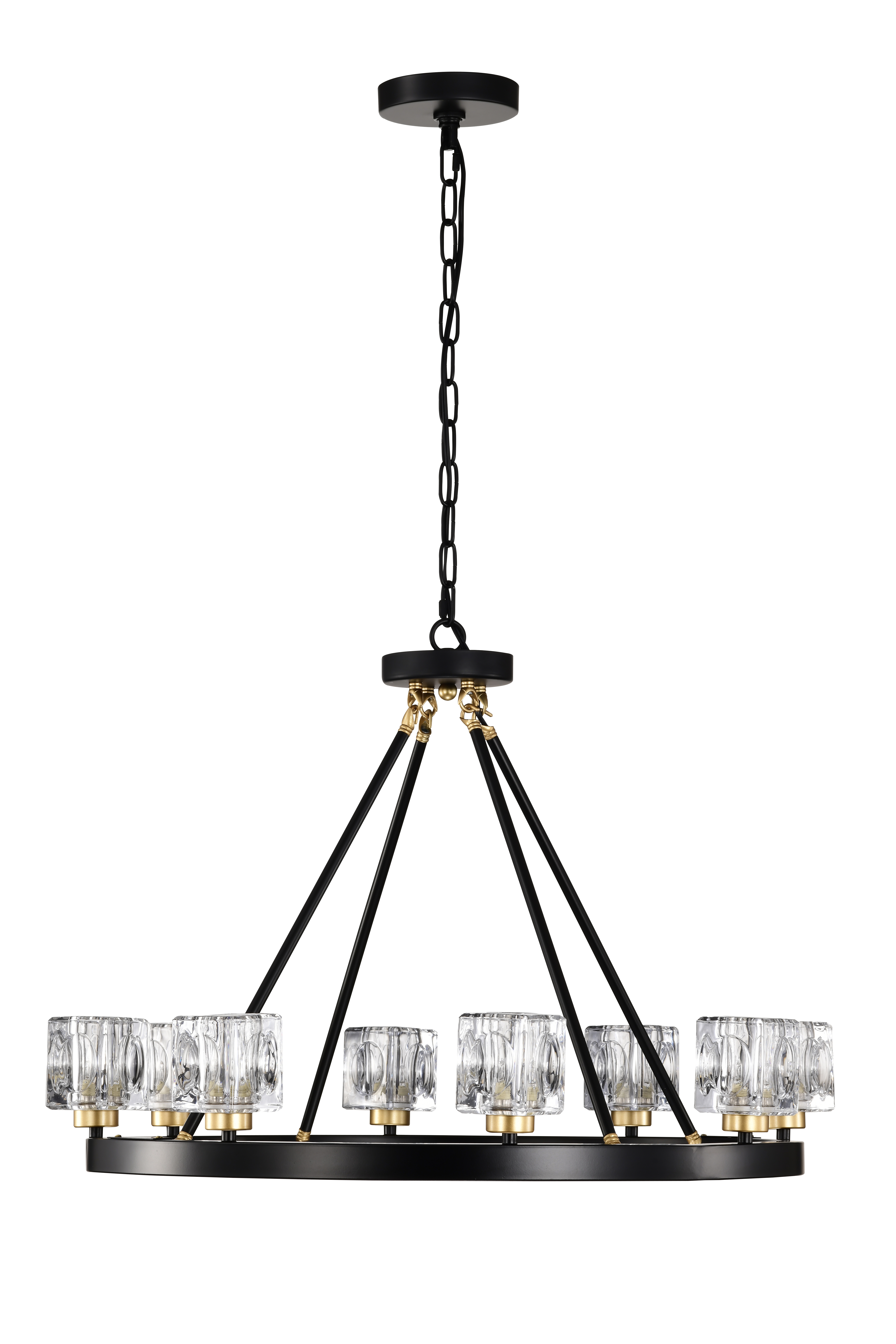 Anmytek Wagon Wheel Chandelier Matte Black Gold Small Crystal Round Ceiling Hanging Light Modern Farmhouse Rustic Light Fixture for Kitchen Island Living Room Dining Room Foyer Entryway Bedroom