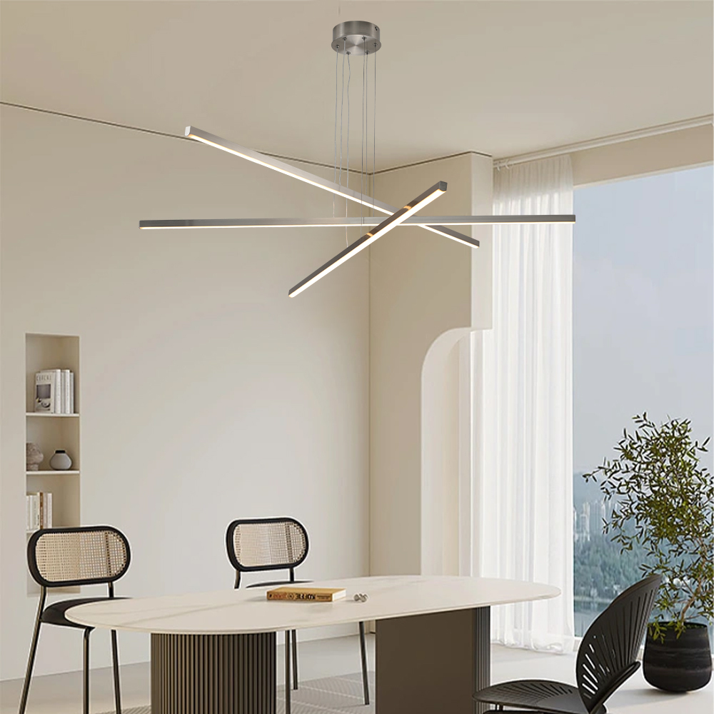 Anmytek 48 inch Modern LED Chandelier Geometric 3 Arm Adjustable Hanging Ceiling Light Sleek Metal Light Fixture for Dining Room Living Room Office