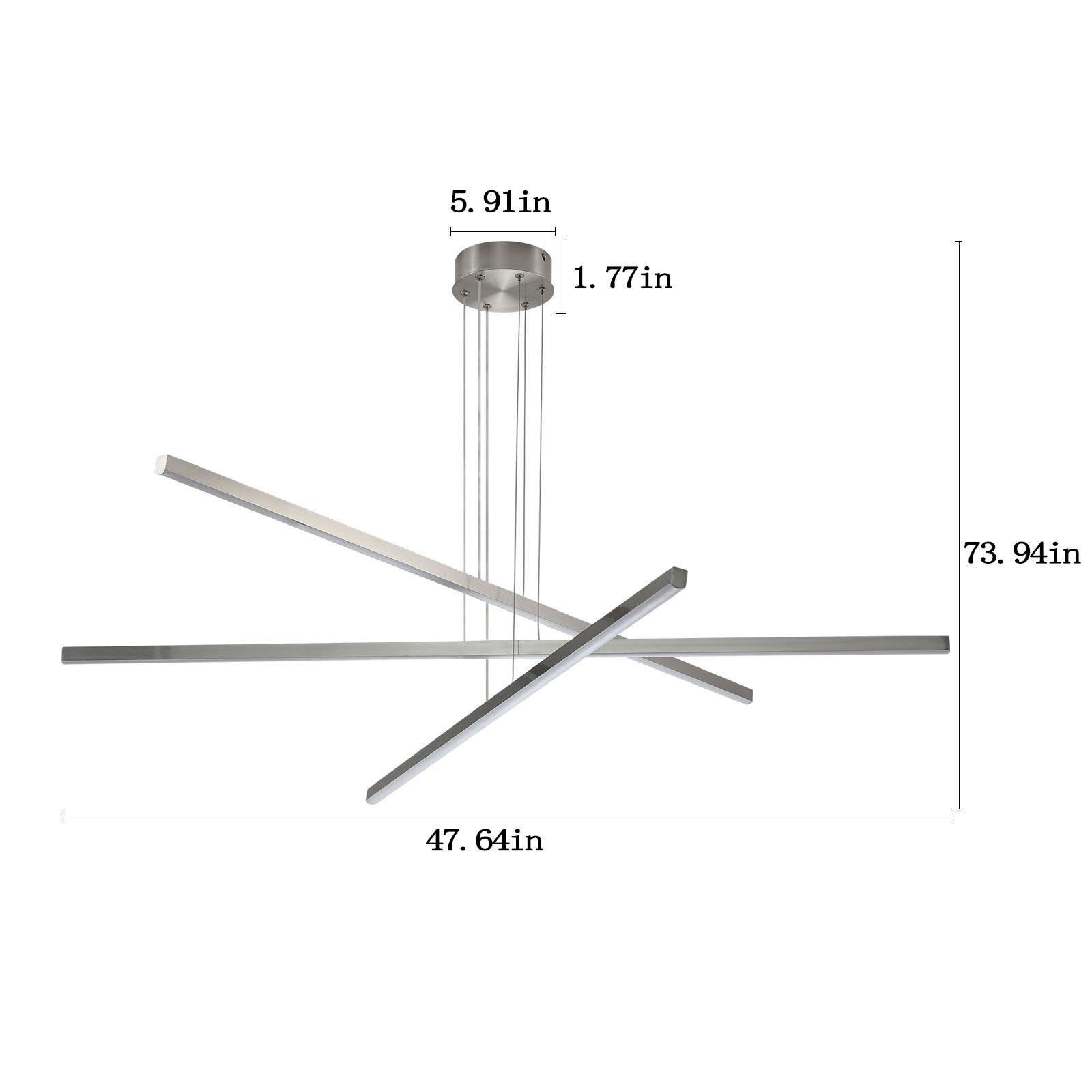 Anmytek 48 inch Modern LED Chandelier Geometric 3 Arm Adjustable Hanging Ceiling Light Sleek Metal Light Fixture for Dining Room Living Room Office