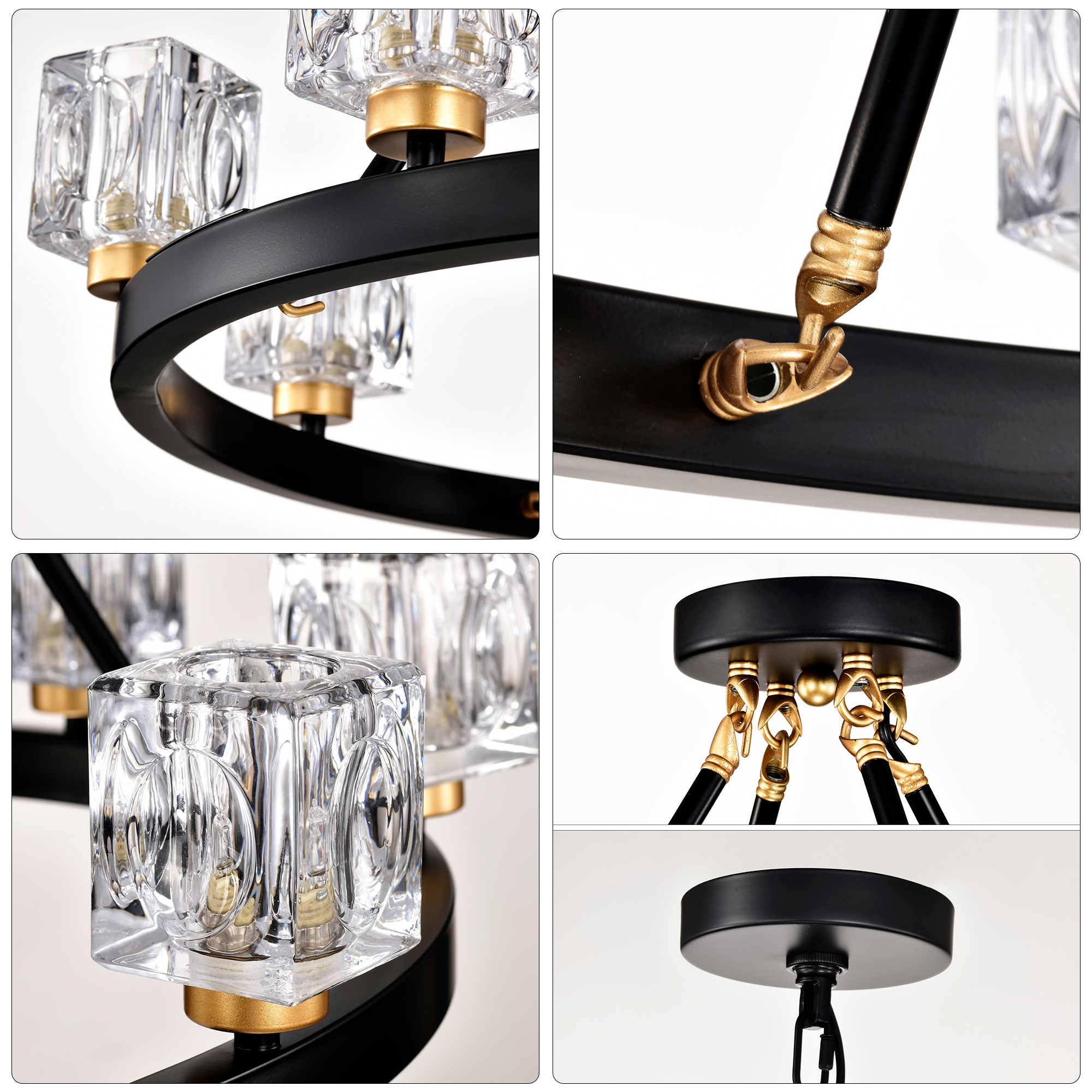 Anmytek Wagon Wheel Chandelier Matte Black Gold Small Crystal Round Ceiling Hanging Light Modern Farmhouse Rustic Light Fixture for Kitchen Island Living Room Dining Room Foyer Entryway Bedroom