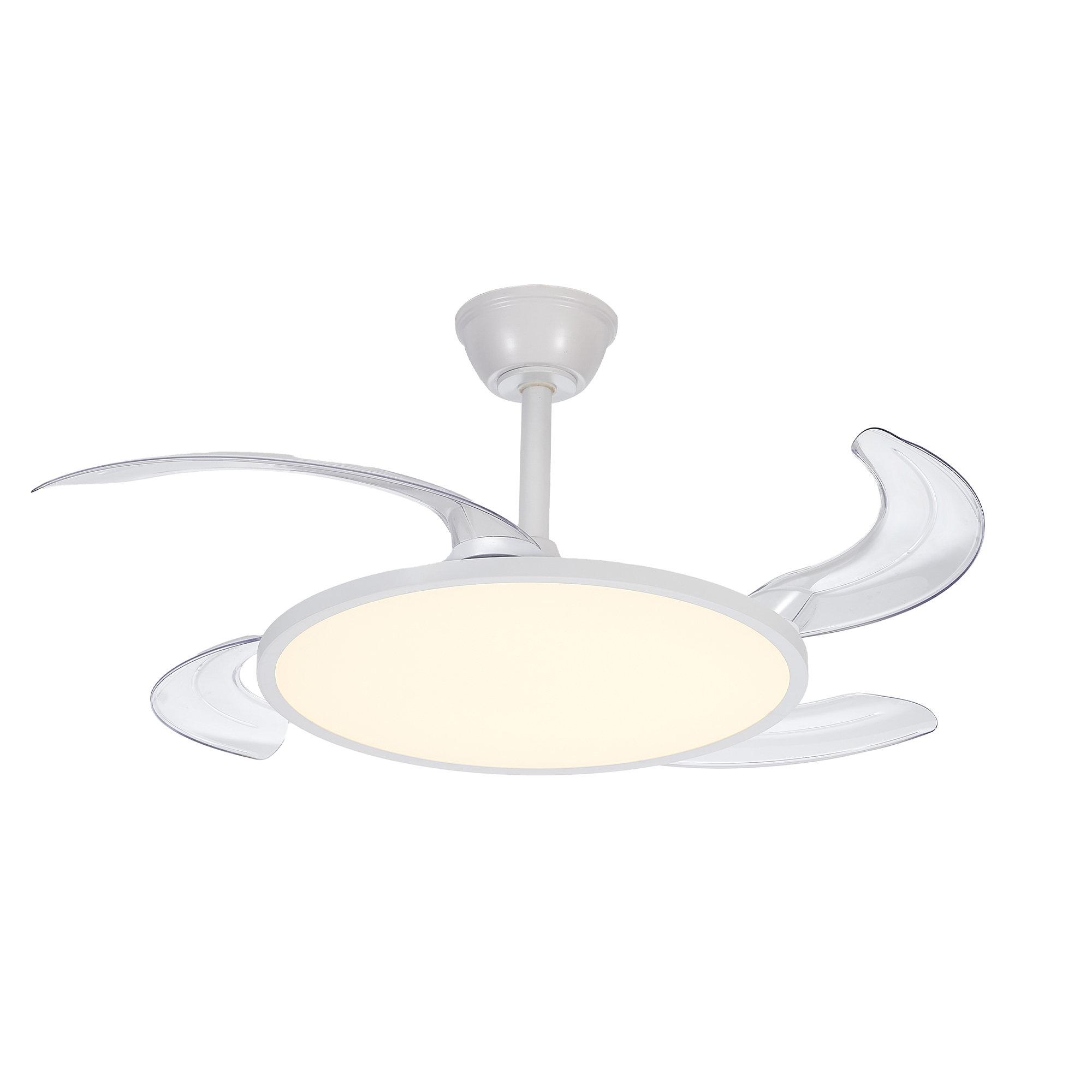 Anmytek 42 Inch Retractable Ceiling Fan with Lights White Flush Mount DC Reversible Fan 3CCT Low Noise Remote Control Ceiling Light Fixture for Bedroom Living Room Kitchen Indoor