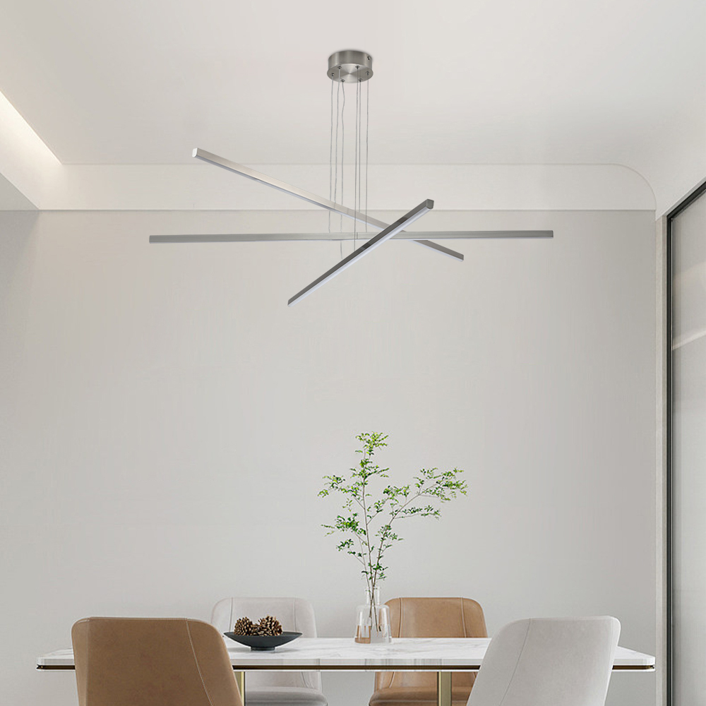 Anmytek 48 inch Modern LED Chandelier Geometric 3 Arm Adjustable Hanging Ceiling Light Sleek Metal Light Fixture for Dining Room Living Room Office