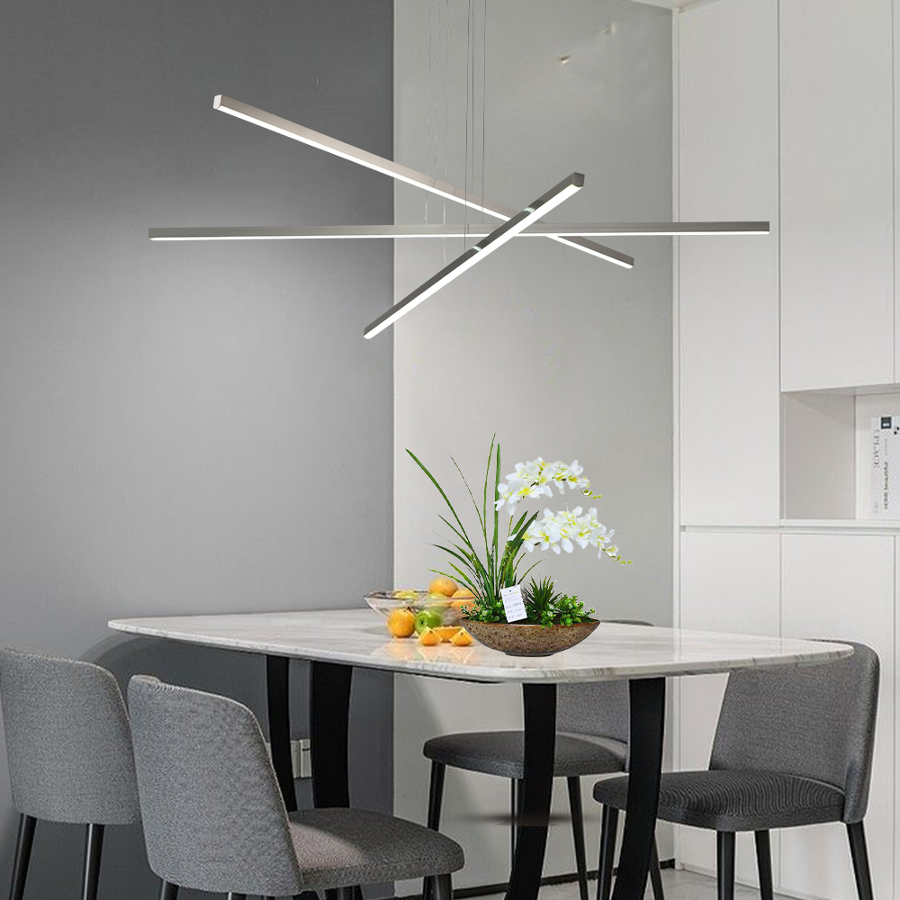 Anmytek 48 inch Modern LED Chandelier Geometric 3 Arm Adjustable Hanging Ceiling Light Sleek Metal Light Fixture for Dining Room Living Room Office