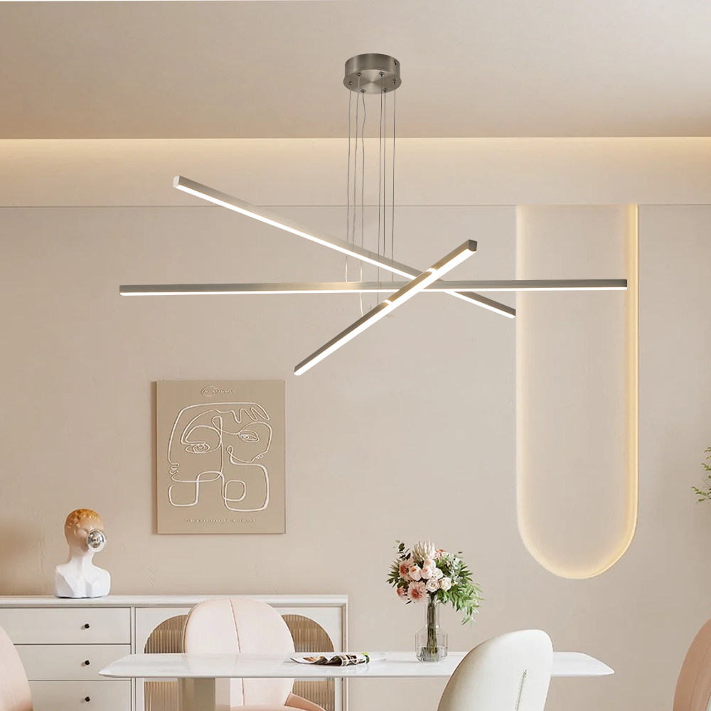 Anmytek 48 inch Modern LED Chandelier Geometric 3 Arm Adjustable Hanging Ceiling Light Sleek Metal Light Fixture for Dining Room Living Room Office