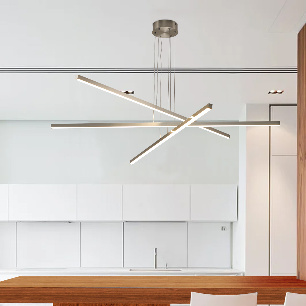 Anmytek 48 inch Modern LED Chandelier Geometric 3 Arm Adjustable Hanging Ceiling Light Sleek Metal Light Fixture for Dining Room Living Room Office