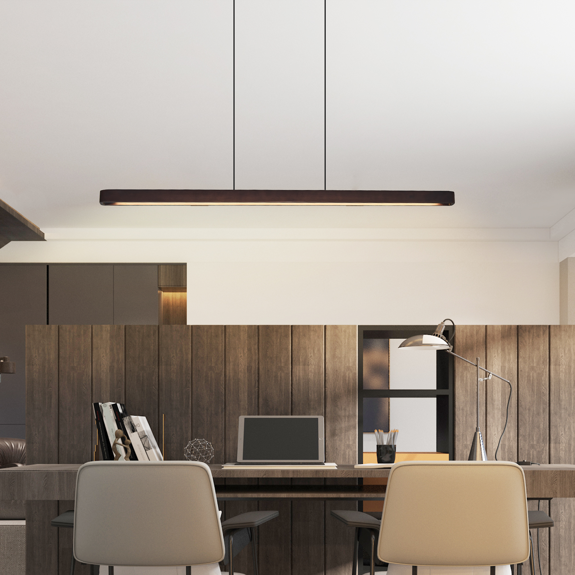 Anmytek Walnut Wood Modern LED Pendant Light 51 Inch Adjustable Hanging Lamp For Dining Room Kitchen Living Room