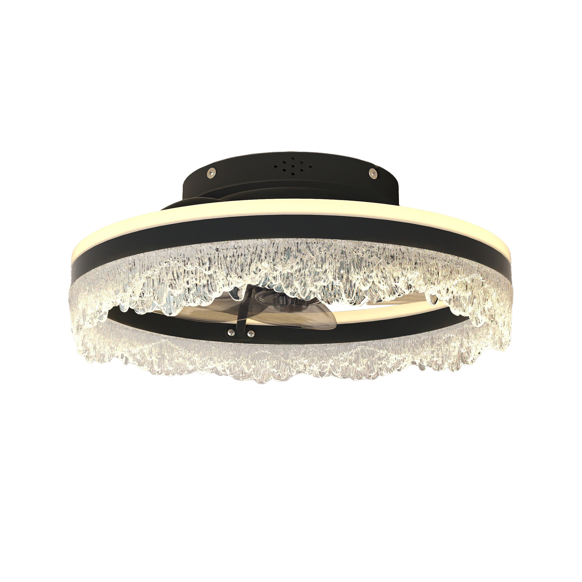 Anmytek 16 Inch LED Crystal Flush Mount Ceiling Fan Light Quiet Hidden Blades Fan Lamp Natural Airflow For Bedroom Kids Room Study Room