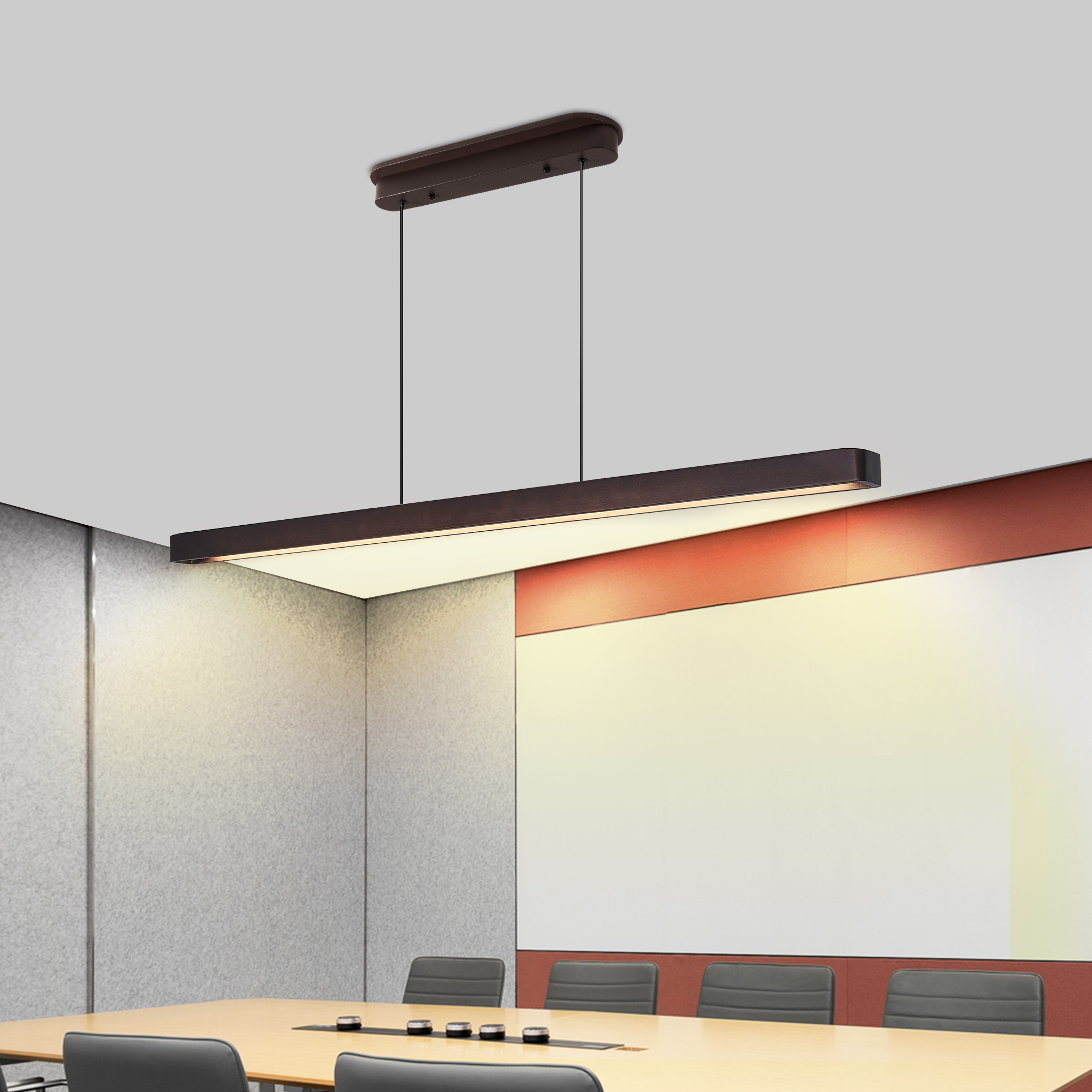 Anmytek Walnut Wood Modern LED Pendant Light 51 Inch Adjustable Hanging Lamp For Dining Room Kitchen Living Room