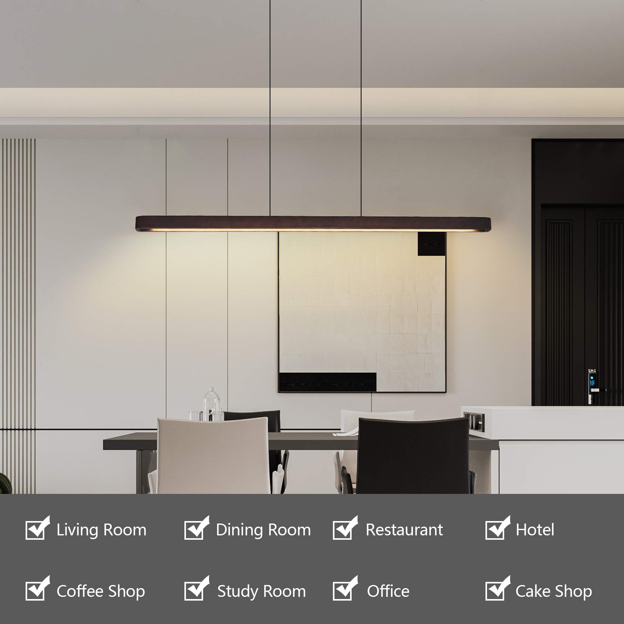 Anmytek Walnut Wood Modern LED Pendant Light 51 Inch Adjustable Hanging Lamp For Dining Room Kitchen Living Room