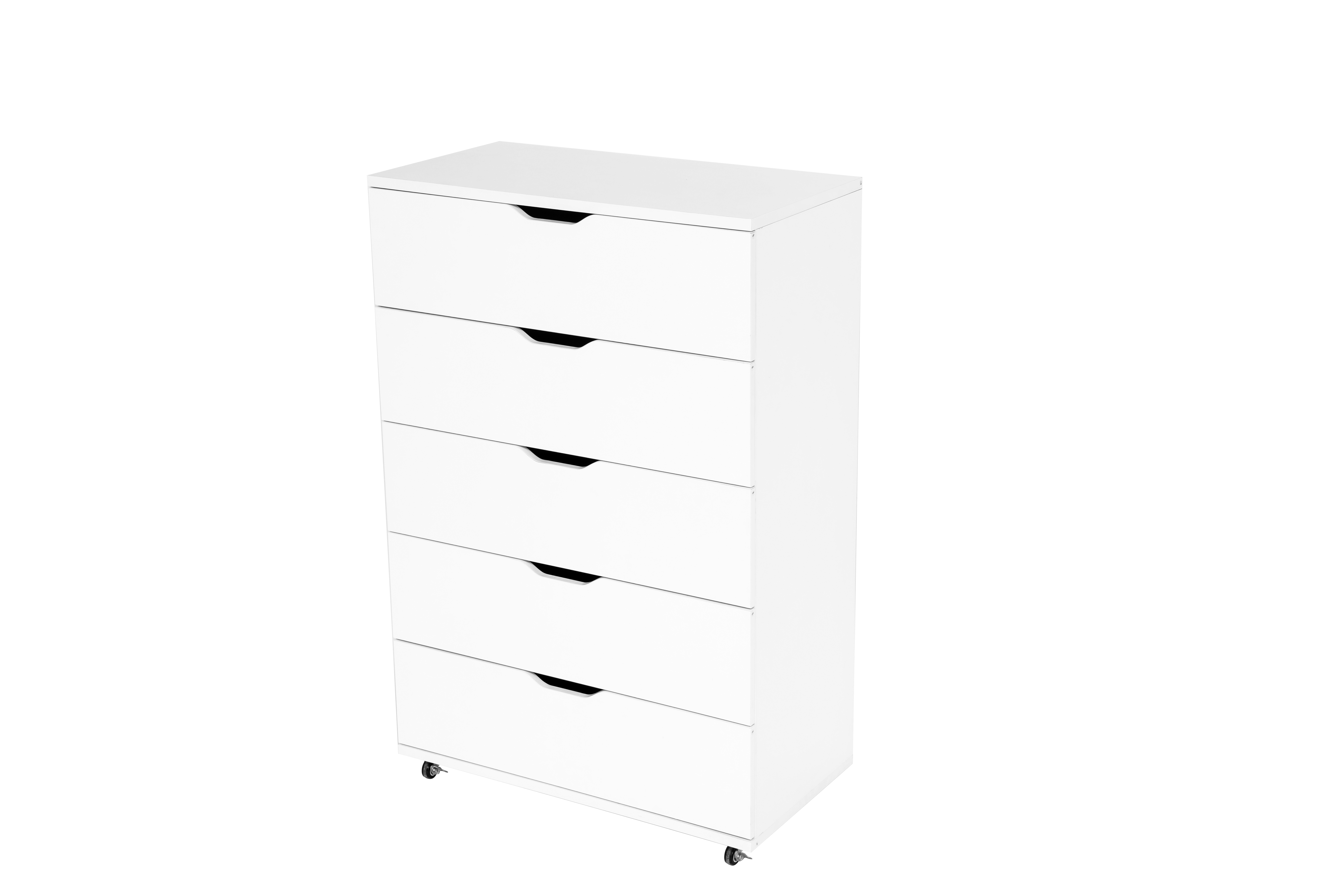 Anmytek White 5 Drawer Dresser with Wheels Modern Mobile Storage Cabinet for Bedroom