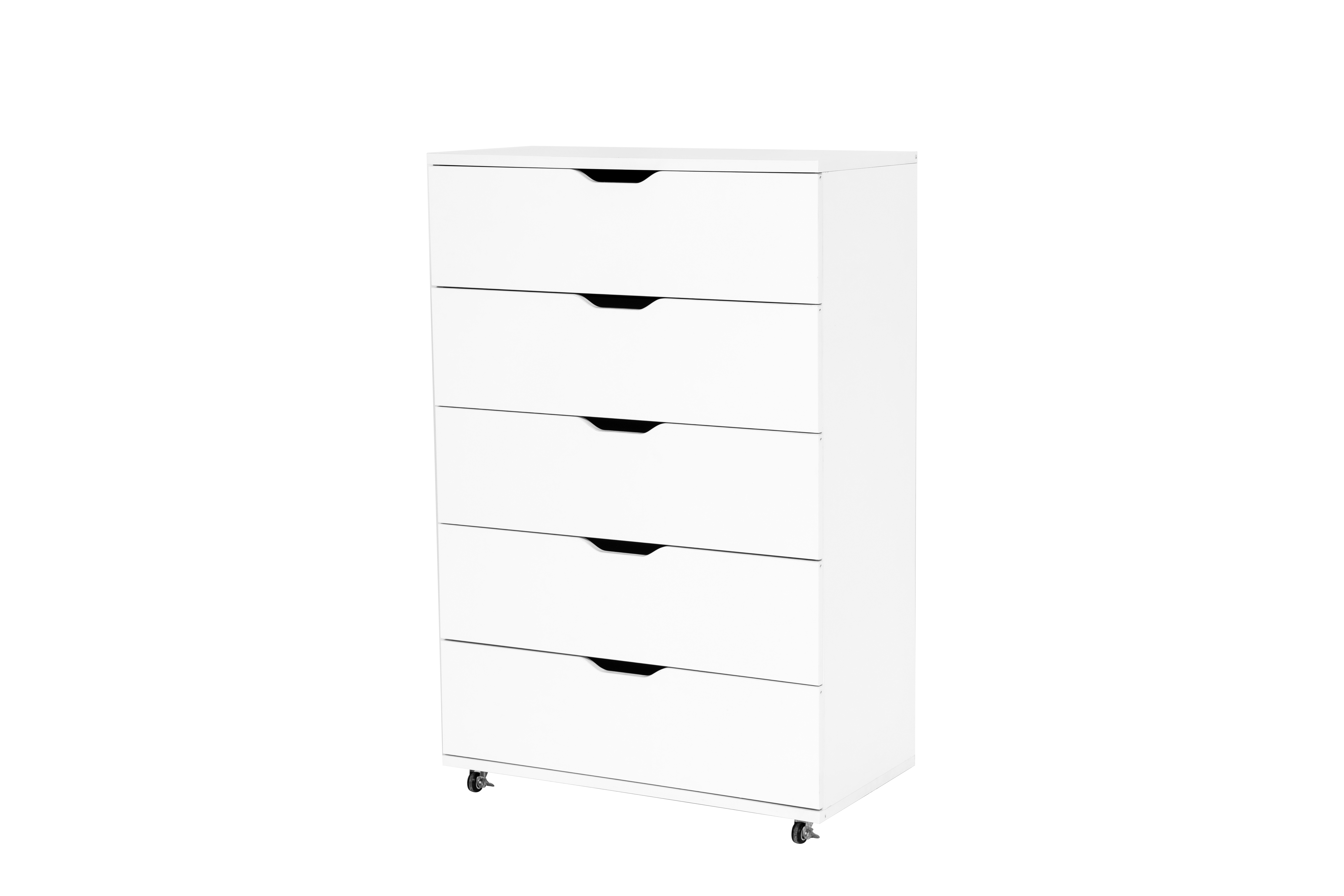 Anmytek White 5 Drawer Dresser with Wheels Modern Mobile Storage Cabinet for Bedroom
