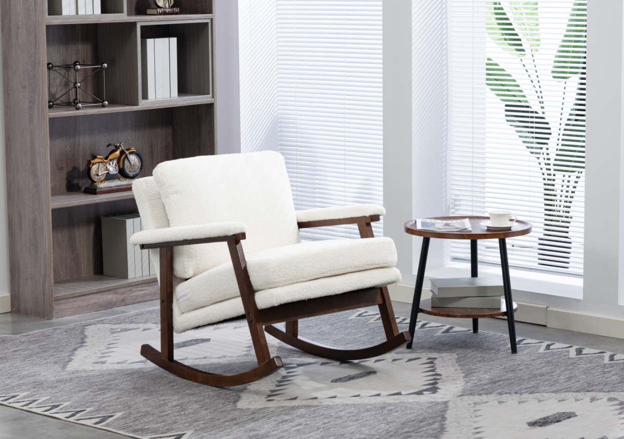 Anmytek Mid Century Modern Rocking Chair Solid Wood Frame Upholstered Accent Armchair for Living Room Bedroom Sunroom