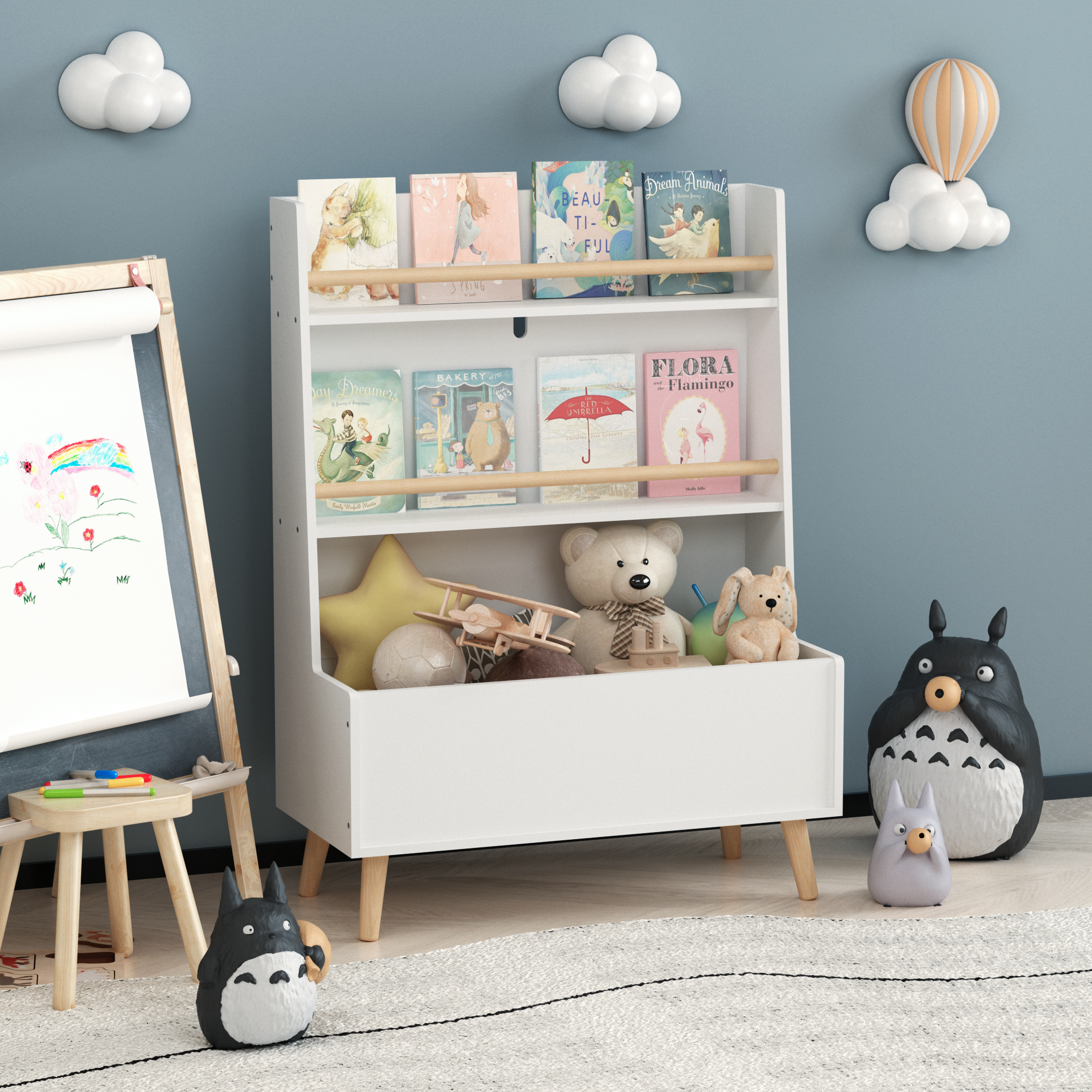 Anmytek White Kids Bookshelf Book Magazine Rack Toy Storage Organizer for Playroom Bedroom