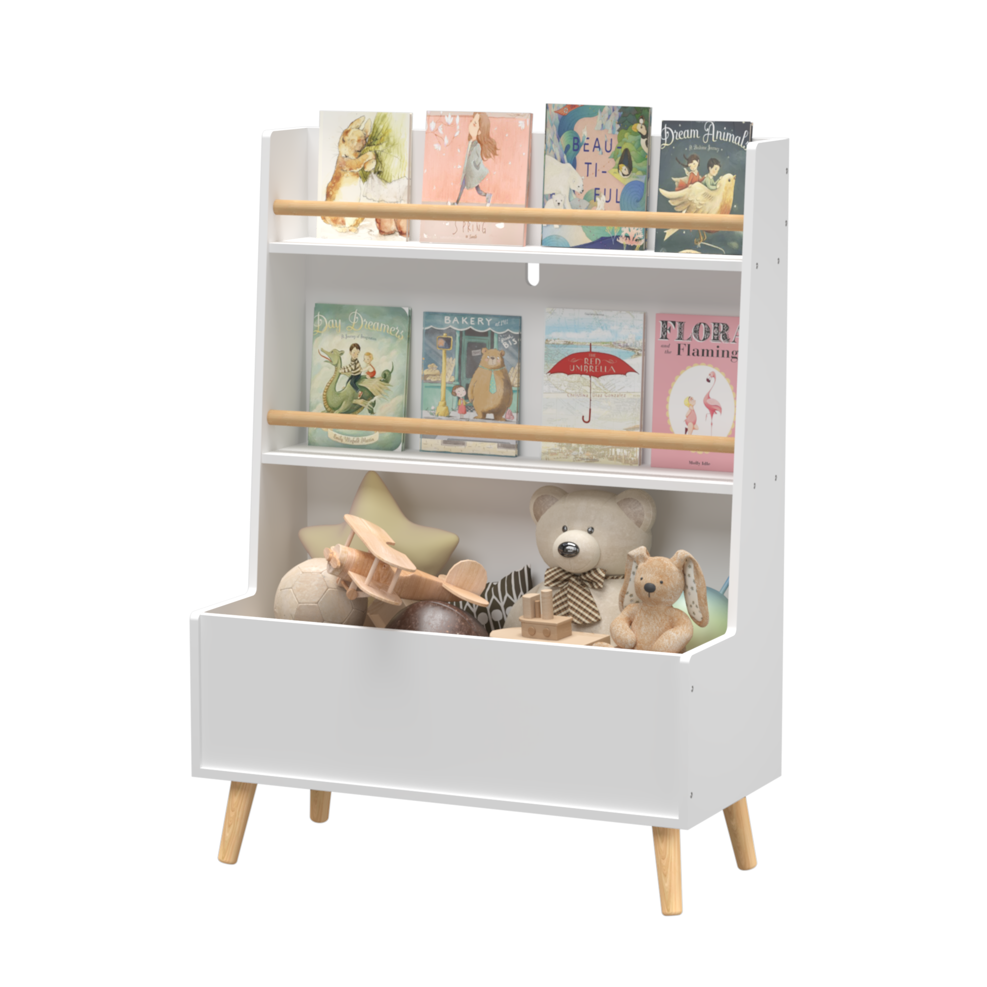 Anmytek White Kids Bookshelf Book Magazine Rack Toy Storage Organizer for Playroom Bedroom