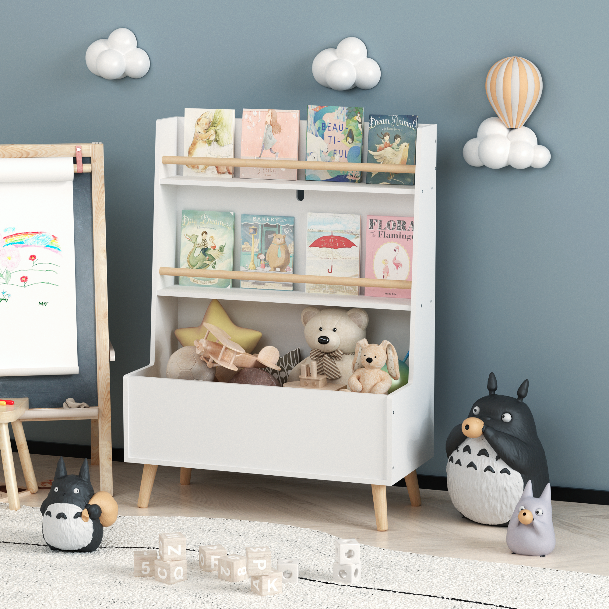 Anmytek White Kids Bookshelf Book Magazine Rack Toy Storage Organizer for Playroom Bedroom