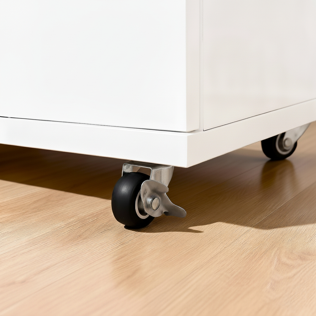 Anmytek White 5 Drawer Dresser with Wheels Modern Mobile Storage Cabinet for Bedroom