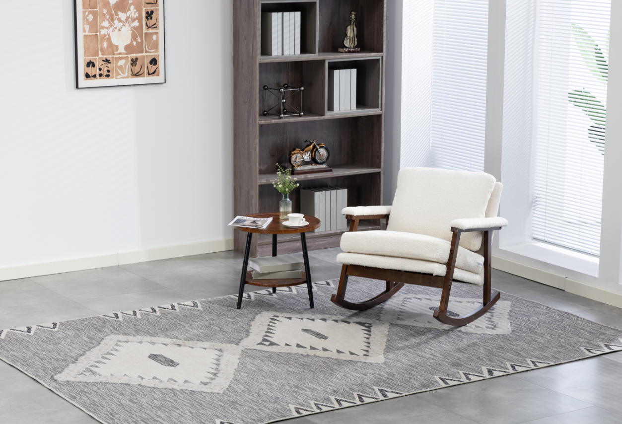 Anmytek Mid Century Modern Rocking Chair Solid Wood Frame Upholstered Accent Armchair for Living Room Bedroom Sunroom