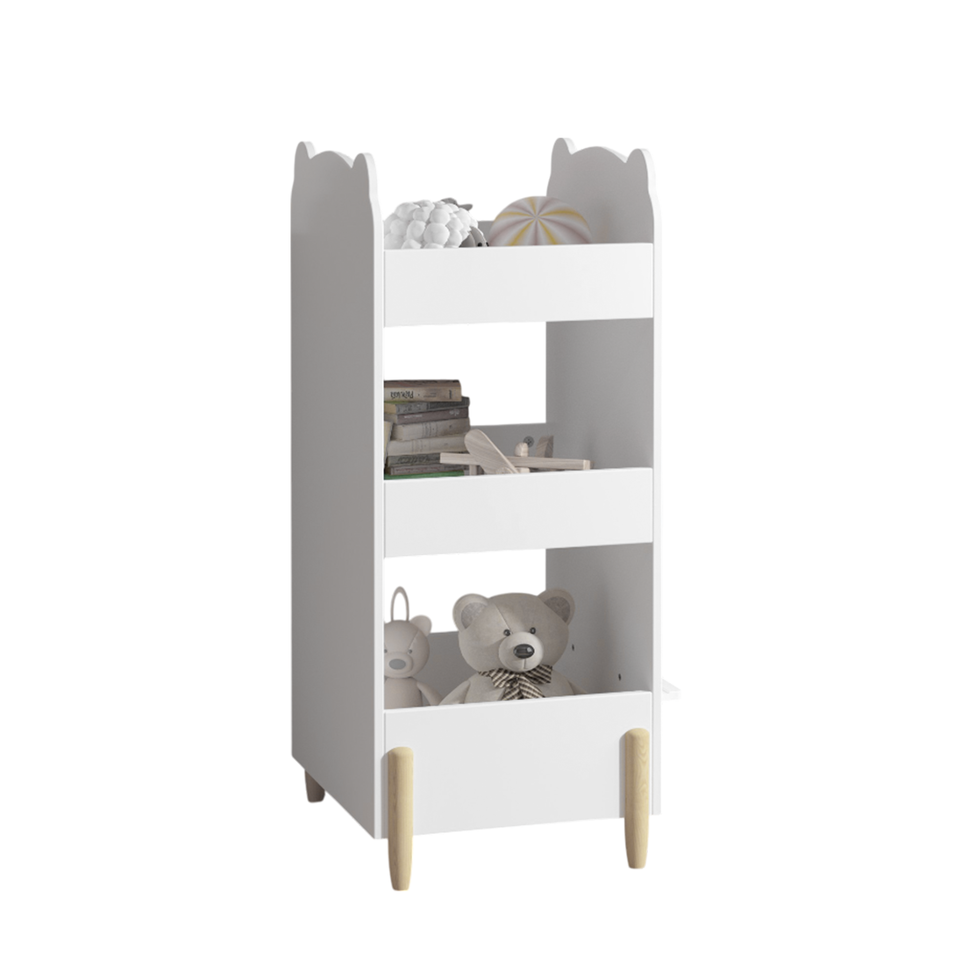 Anmytek Bear Shaped Wooden Kids Bookshelf 3 Tier Storage Organizer with Side Chalkboard White Toy and Book Shelf for Toddlers Playroom Bedroom