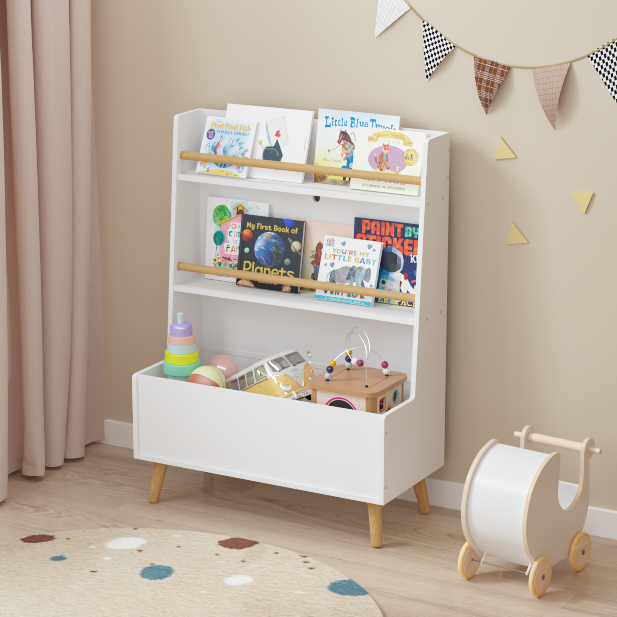 Anmytek White Kids Bookshelf Book Magazine Rack Toy Storage Organizer for Playroom Bedroom