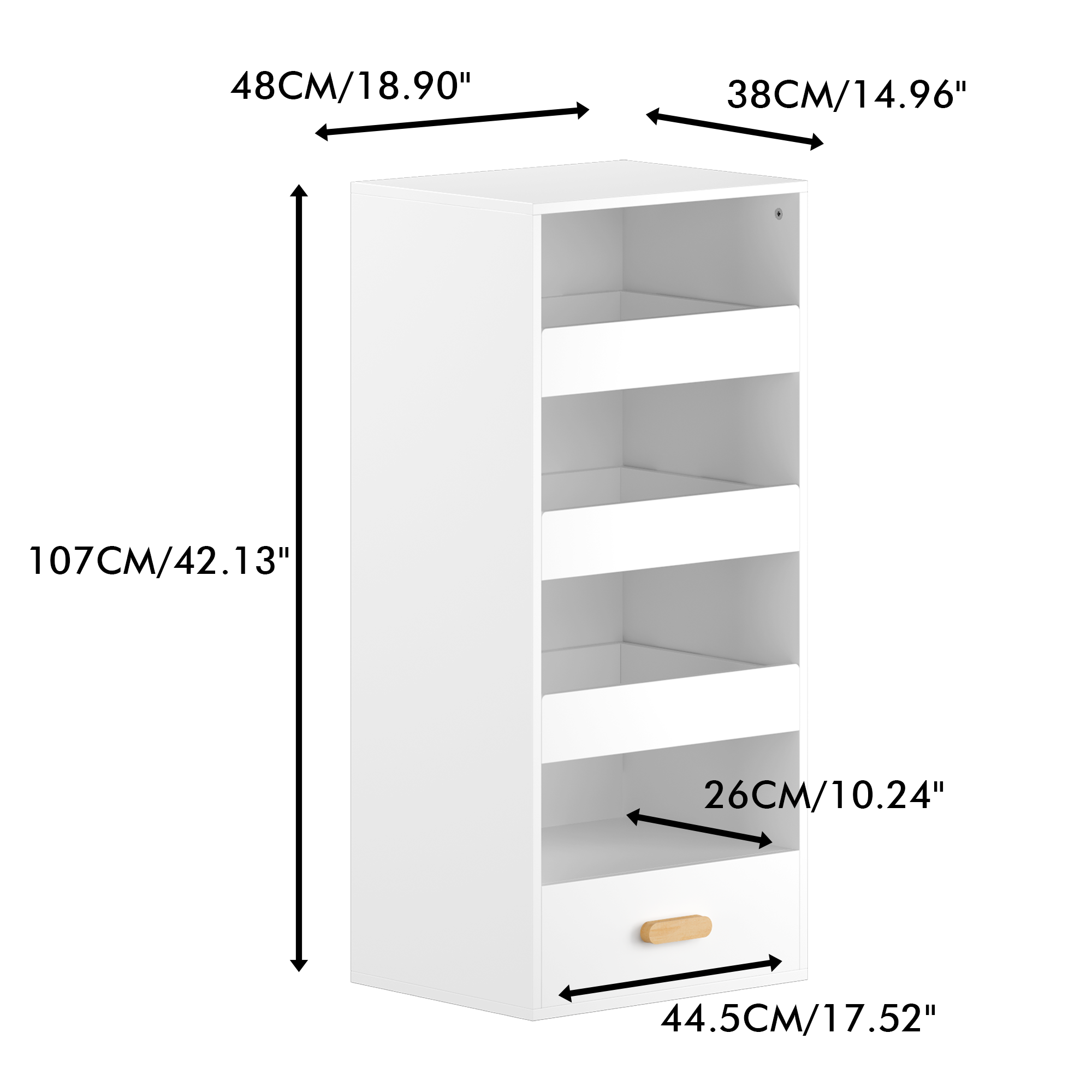 Anmytek 4 Tier Freestanding Bookshelf Storage Organizer with 3 Sliding Drawers and 1 Bottom Drawer for Living Room Home Office