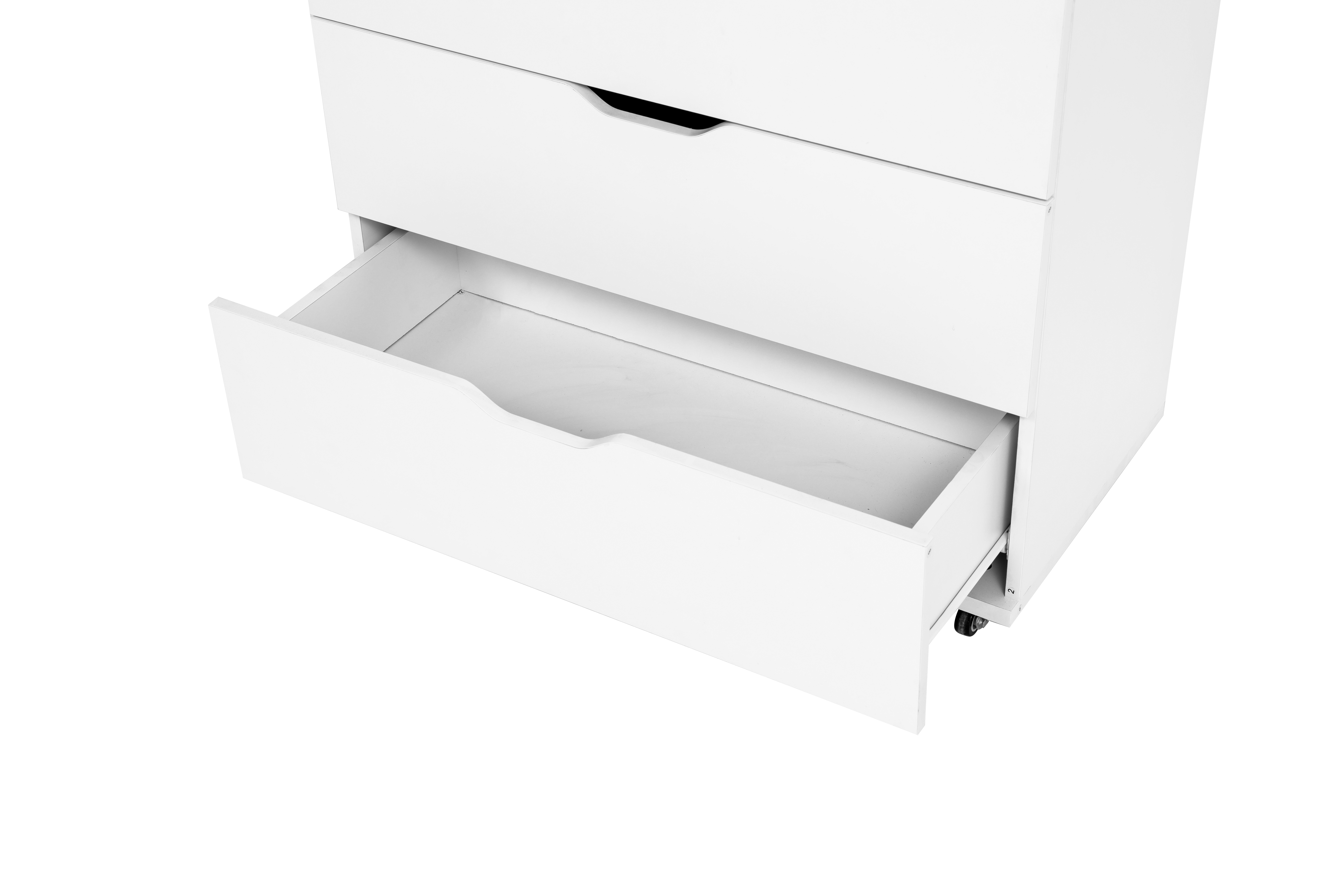 Anmytek White 5 Drawer Dresser with Wheels Modern Mobile Storage Cabinet for Bedroom