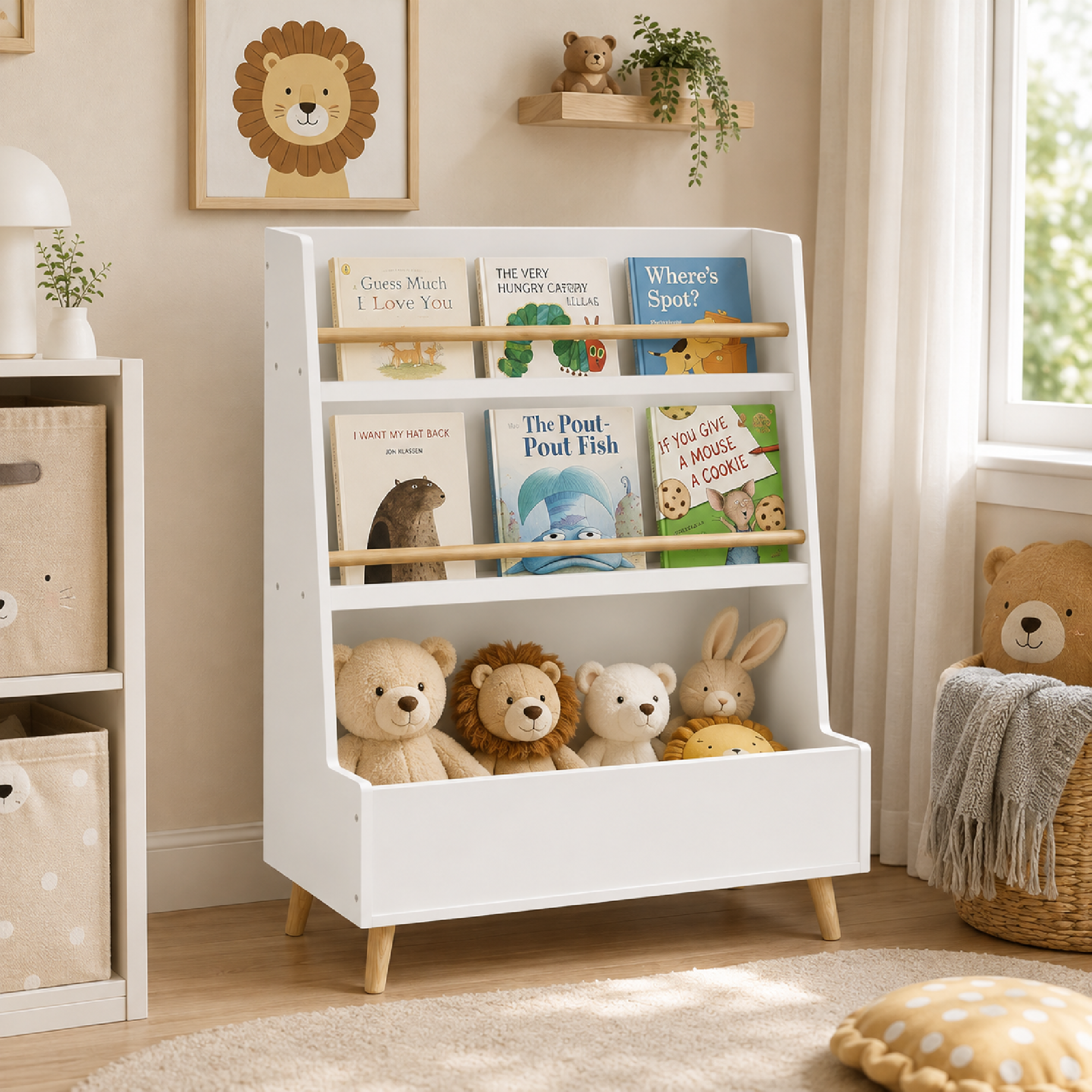 Anmytek White Kids Bookshelf Book Magazine Rack Toy Storage Organizer for Playroom Bedroom
